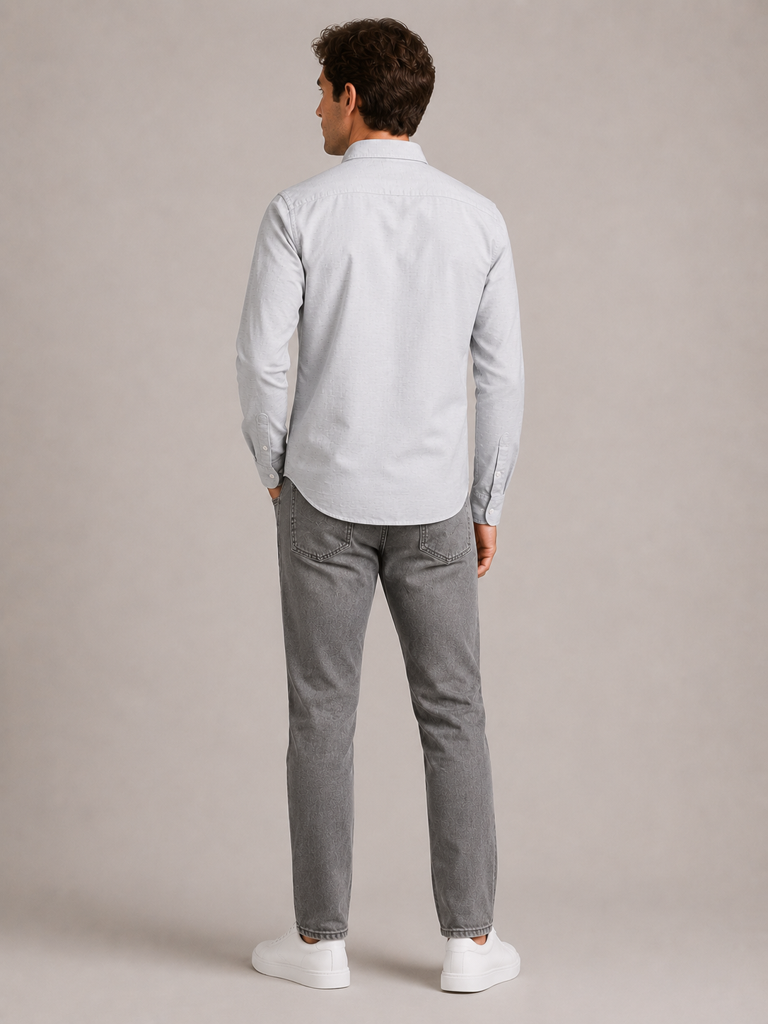 Men Light Grey Micro Stripe Shirt