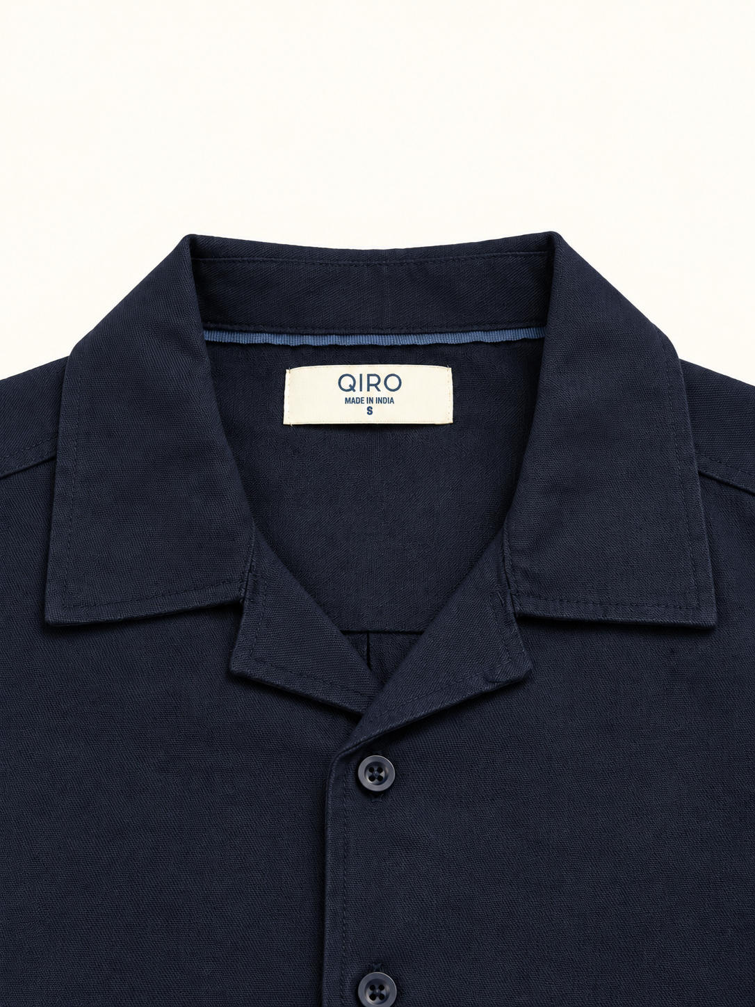 Men Navy Cuban Collar Linen Blend Shirt
