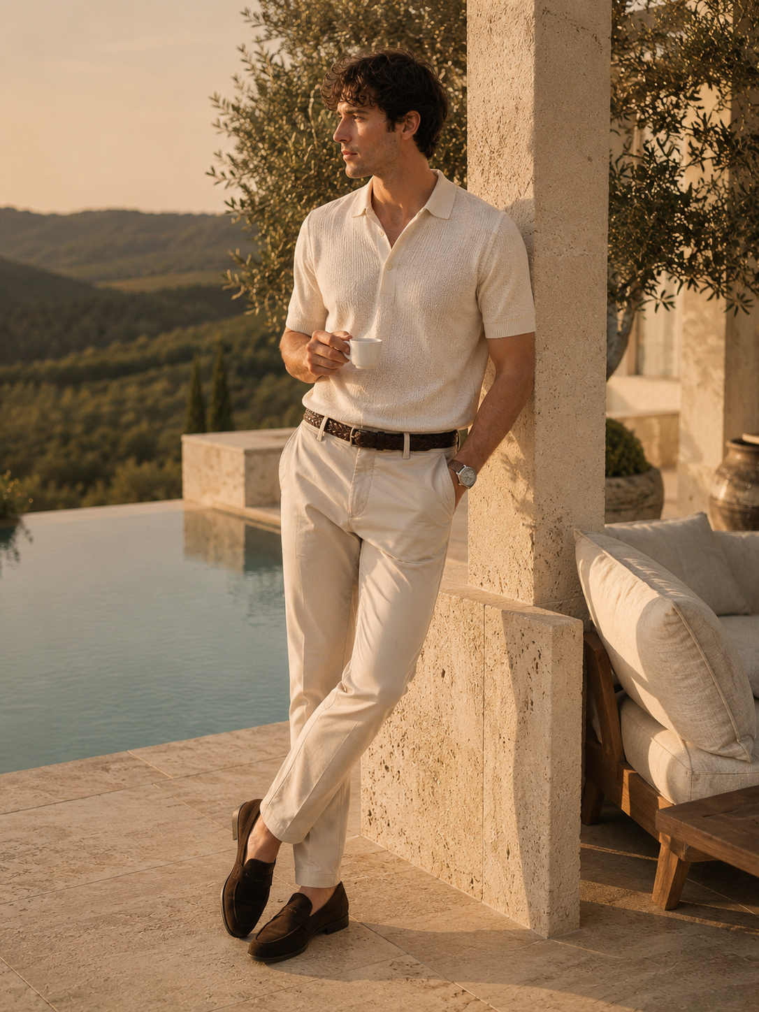 Men Cream Essential Chino Pants