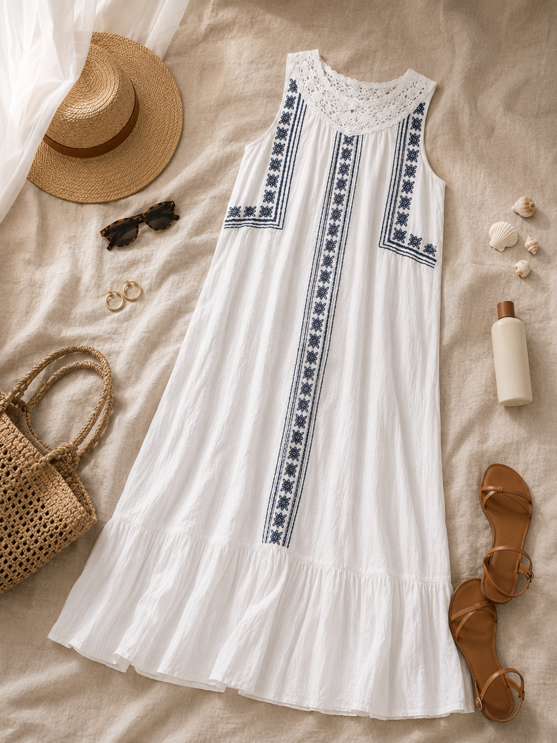 Women White Embroidered Bohemian Maxi Dress