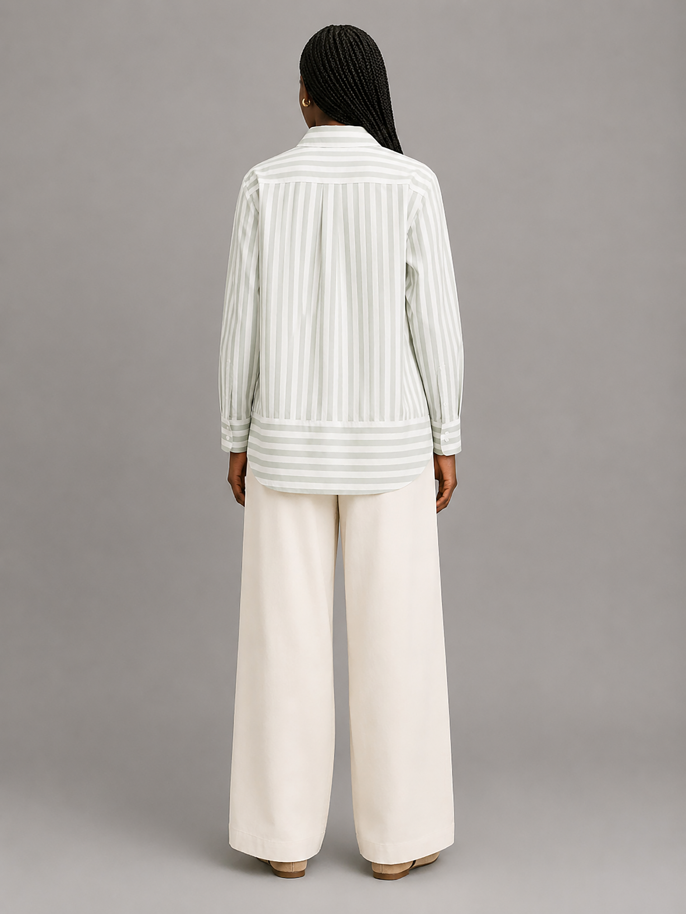 Women Mint Green Stripe Panel Detail Shirt