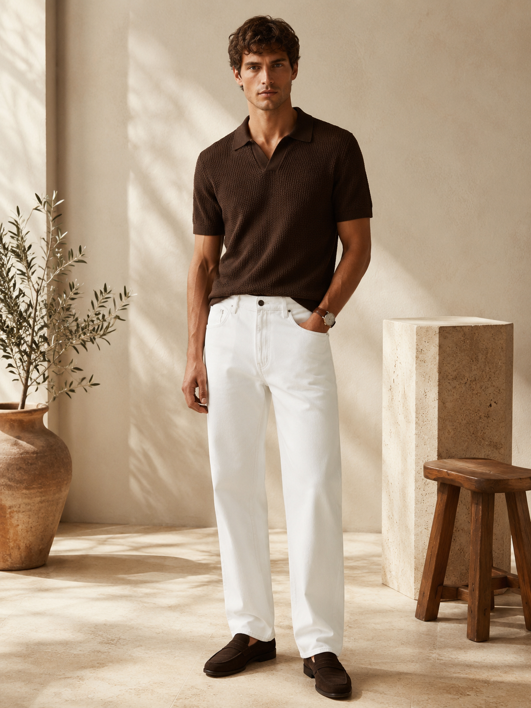 Men White Wide Leg Baggy Jeans