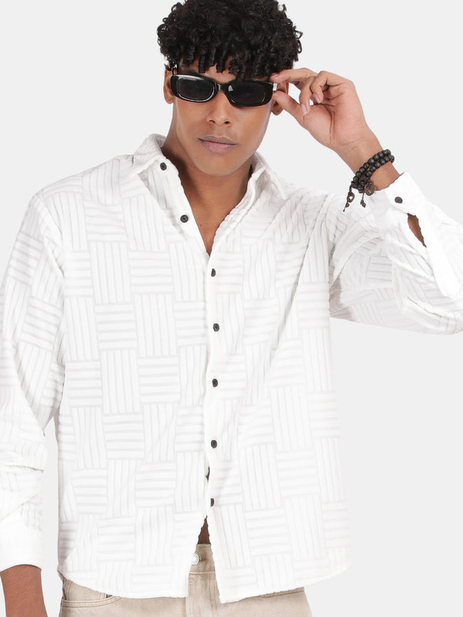 Men White Slim Fit Spread Collar Full Sleeve Casual Shirt