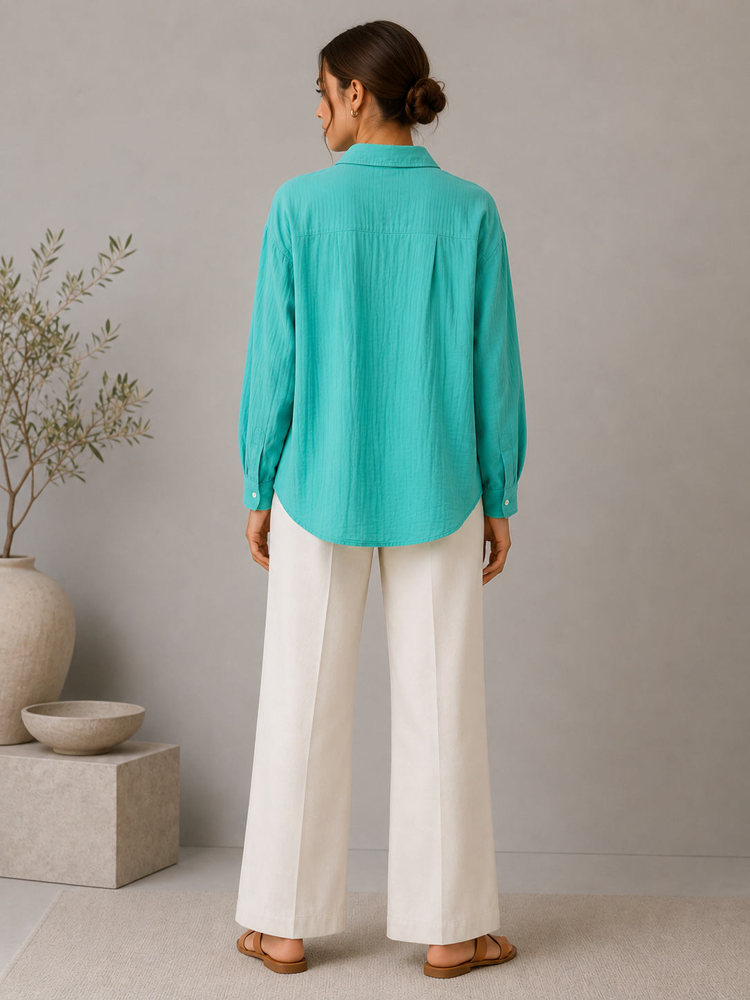 Women Green Double Gauze Comfort Shirt
