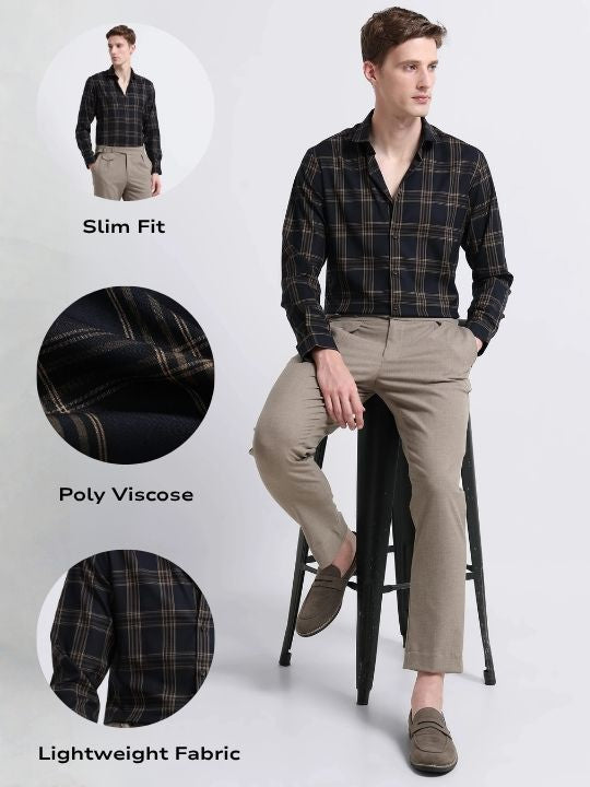 Men Yellow Checked Slim Fit Shirt