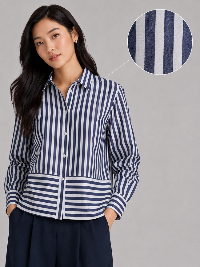 Women Navy Stripe Panel Detail Shirt