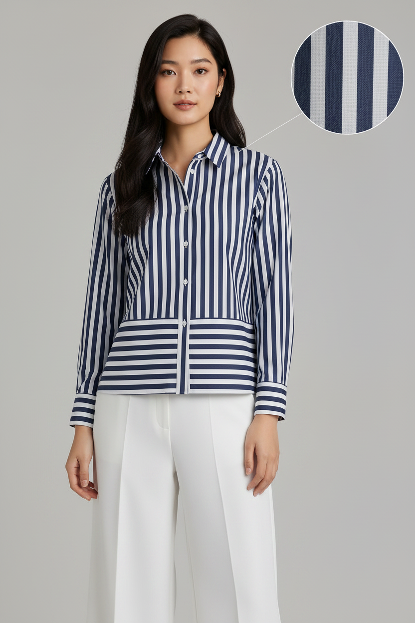 Women Navy Stripe Panel Detail Shirt