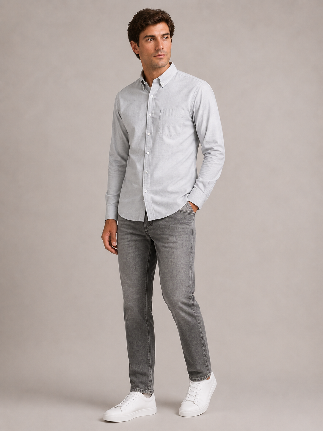 Men Light Grey Micro Stripe Shirt