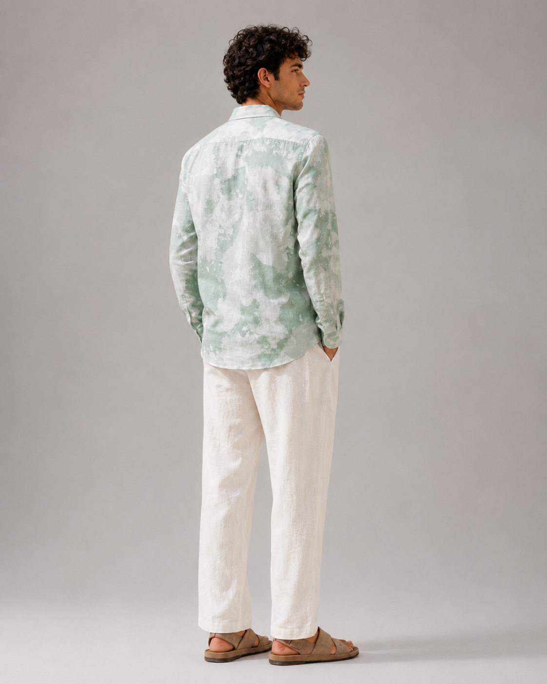 Men Green Watercolor Print Shirt
