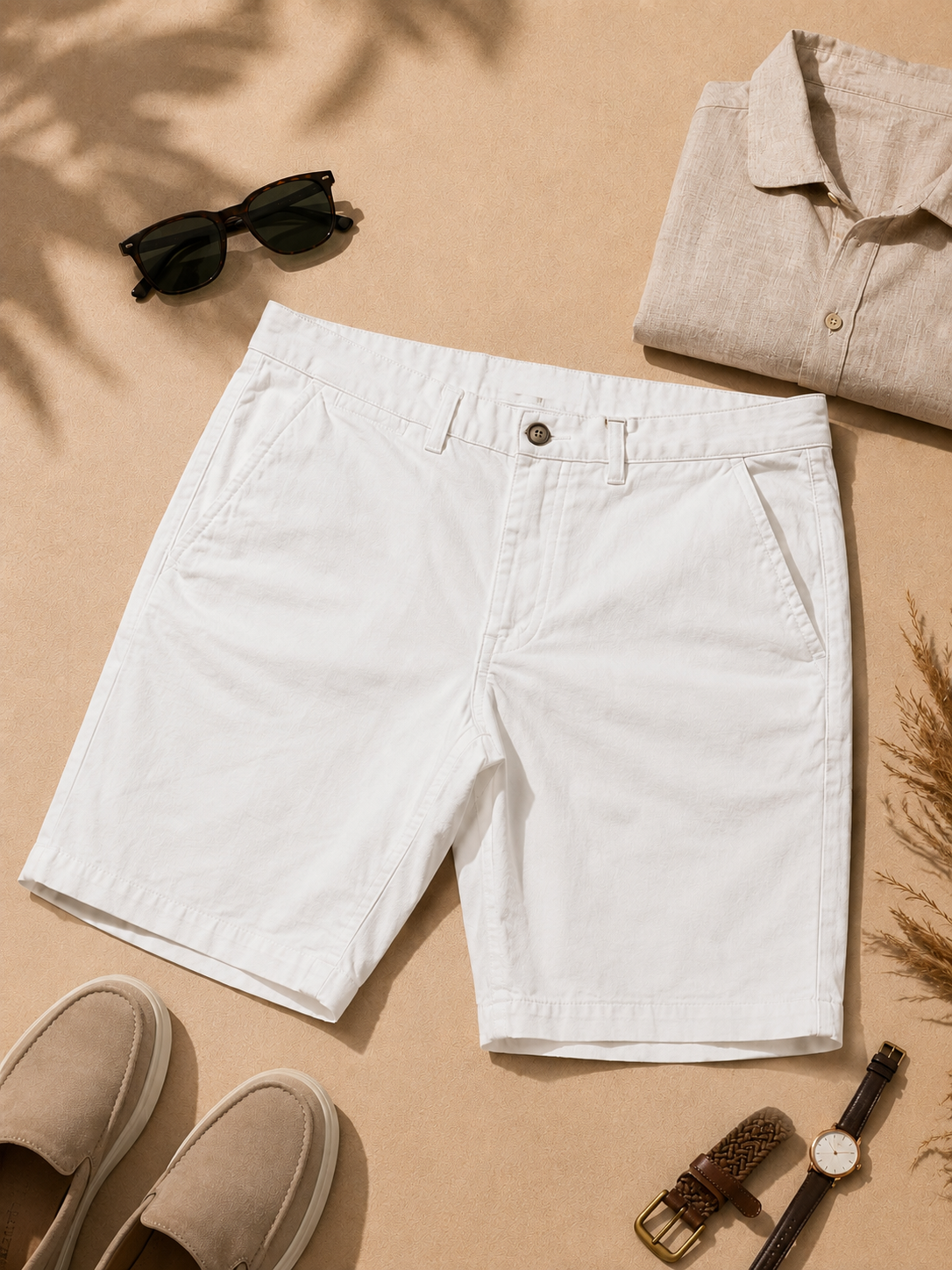 Men White Everyday Smart Shorts