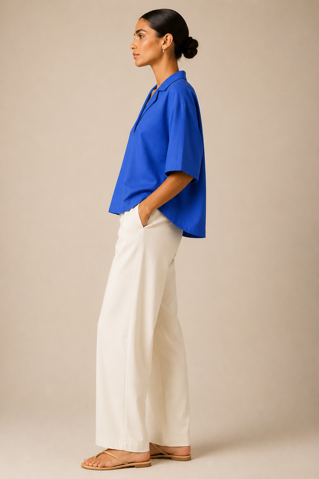 Women Blue Resort Collar Top