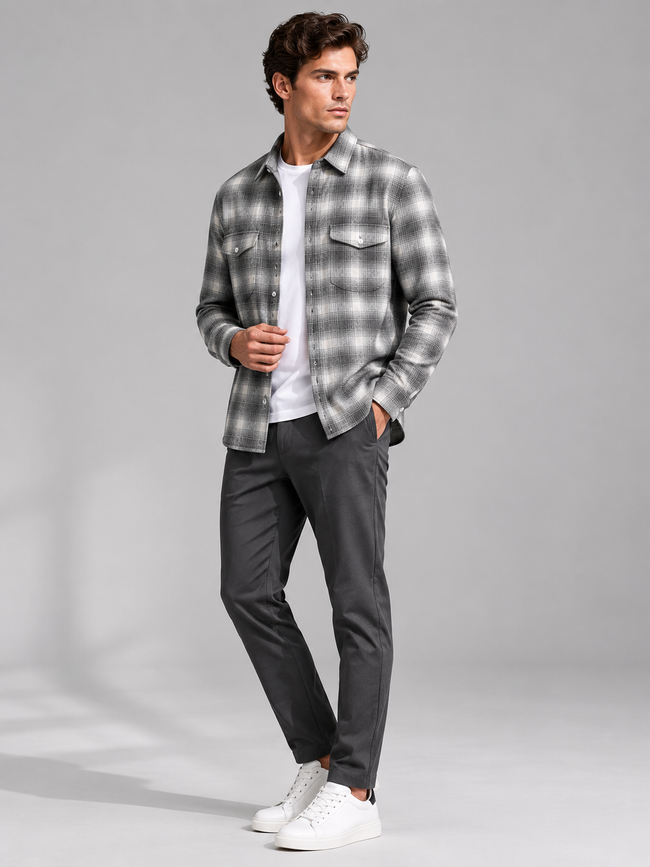 Men Grey Soft Check Shirt