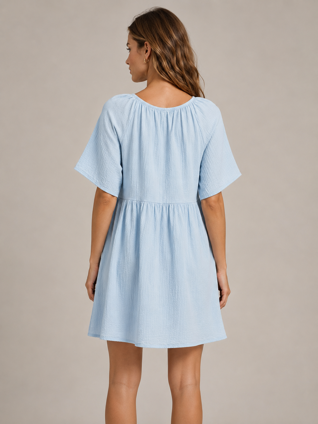 Women Blue Tie-Neck Relaxed Dress