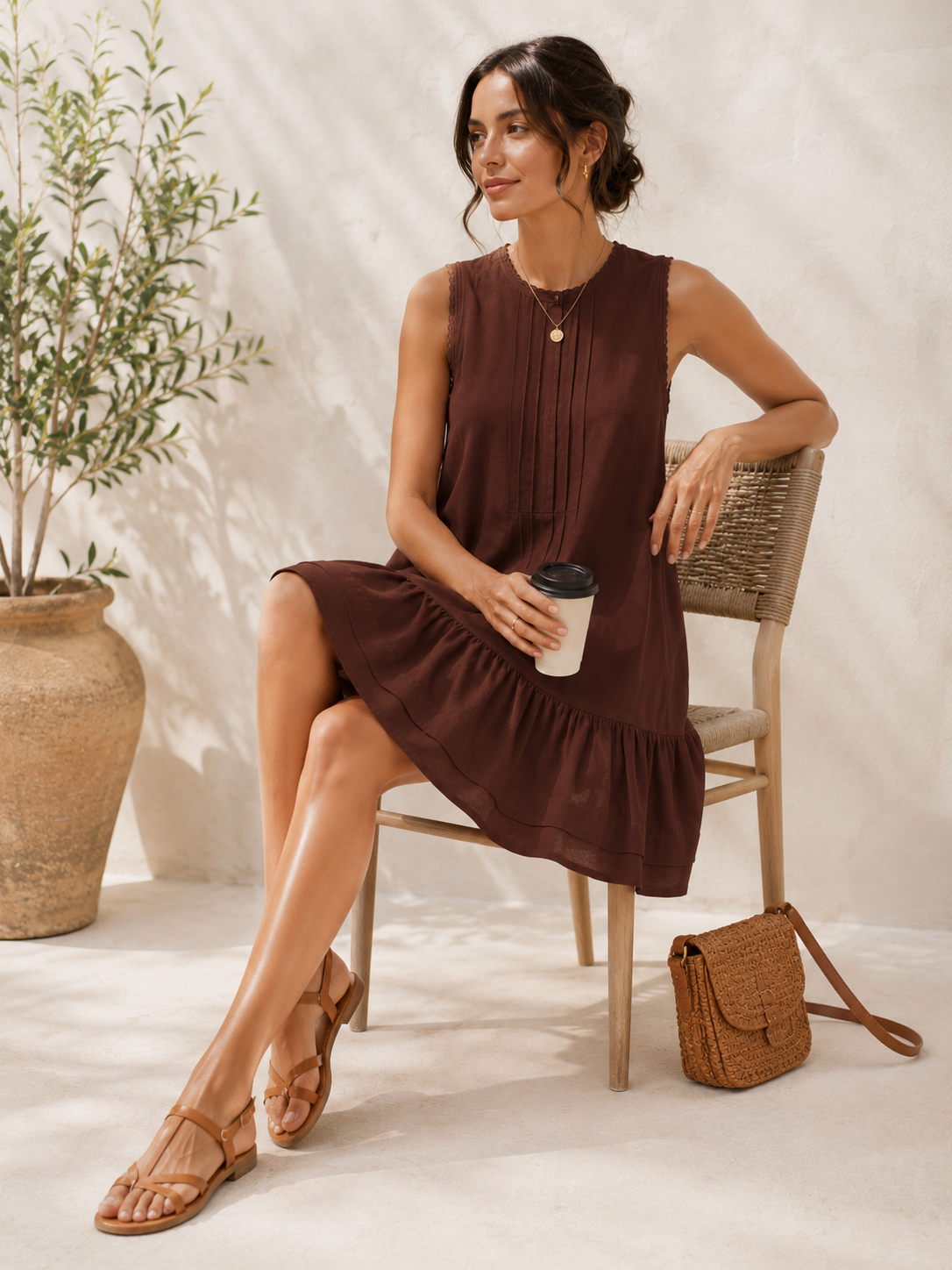 Women Brown Tiered Mini Dress