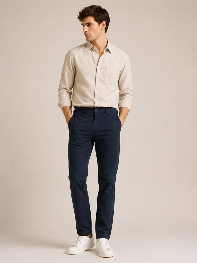 Men Navy Contemporary Chino Trousers