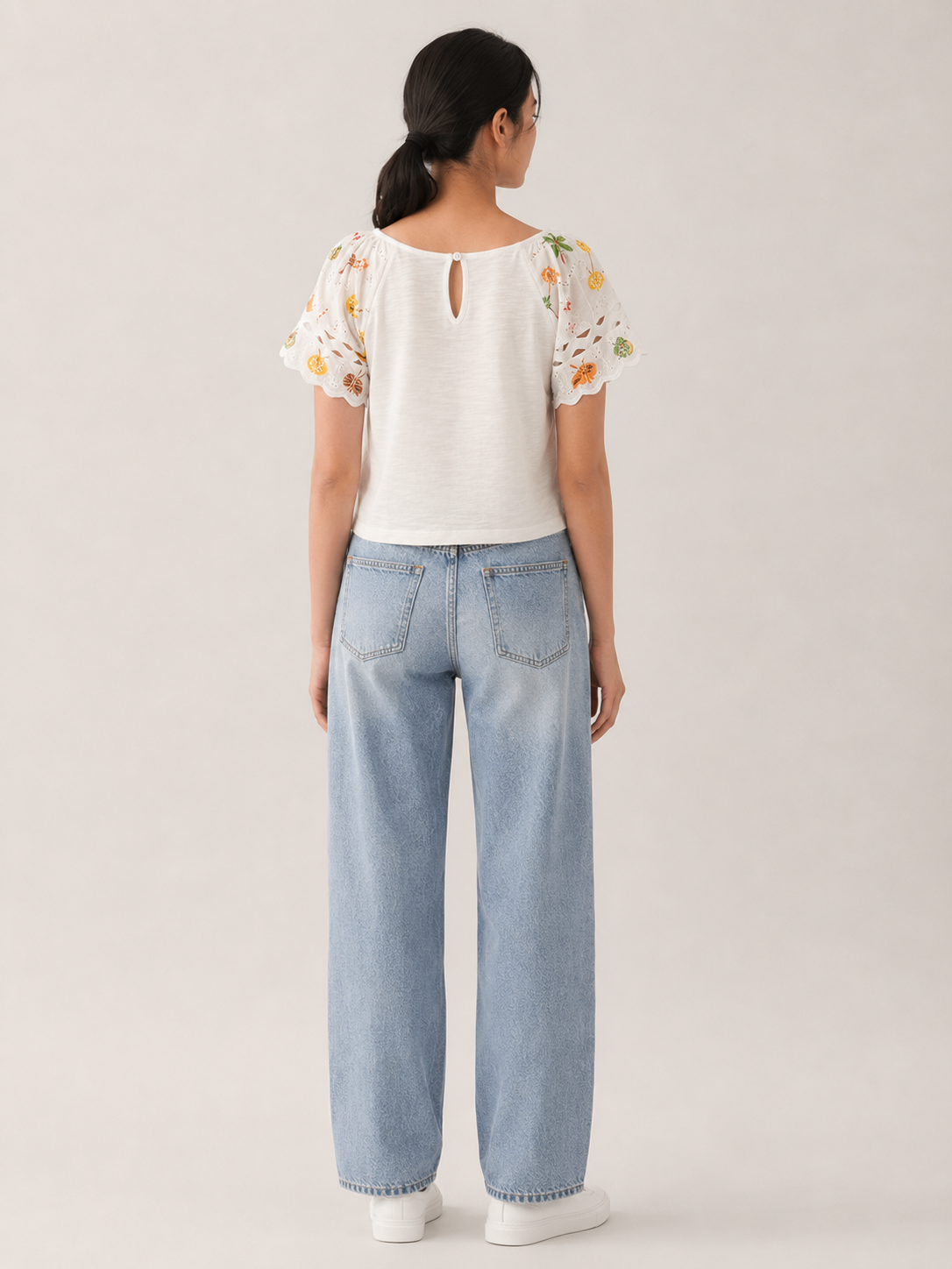 Women Multi Print Schiffli Vacation Top