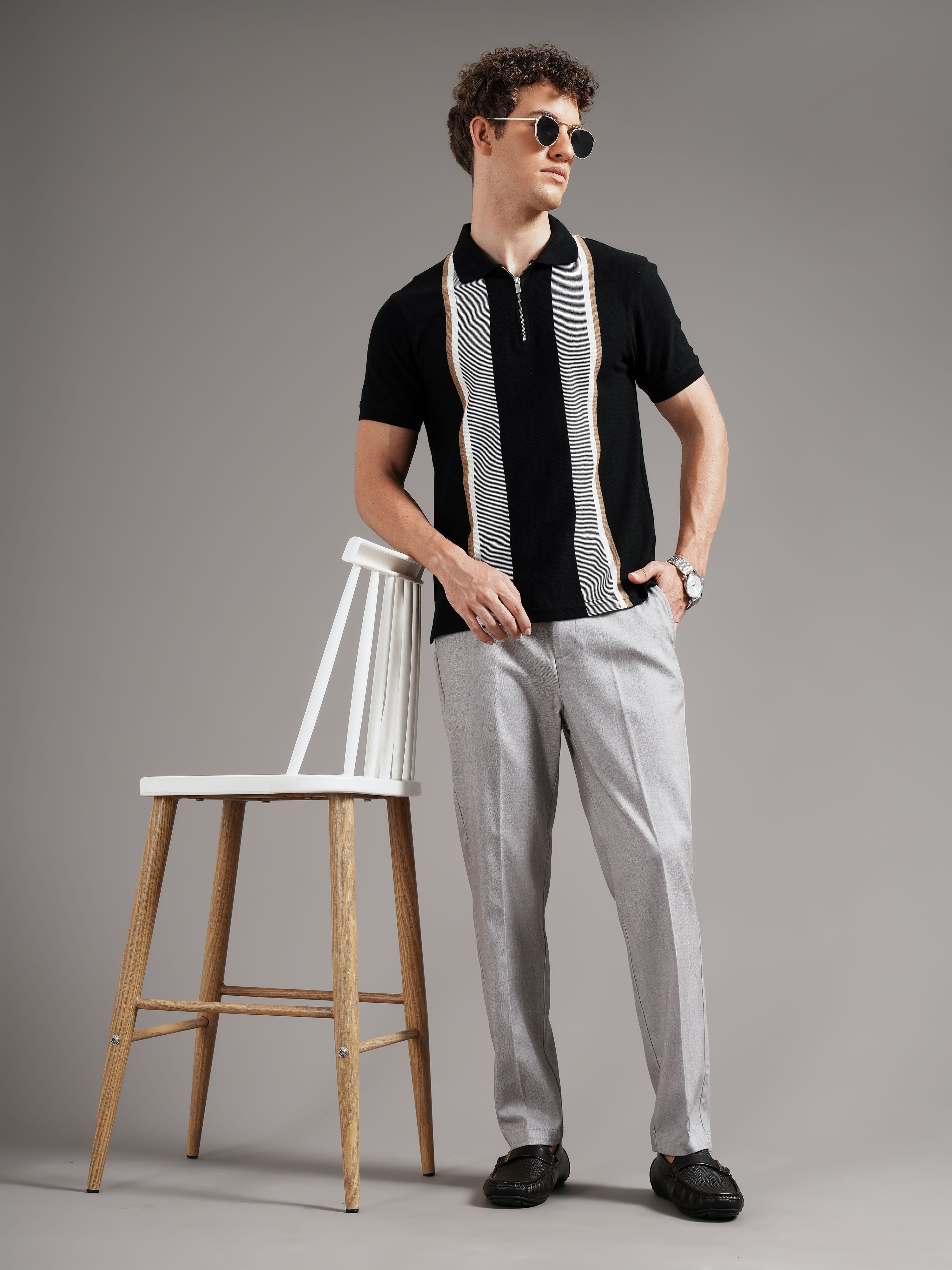 Men Grey Straight Fit Trousers