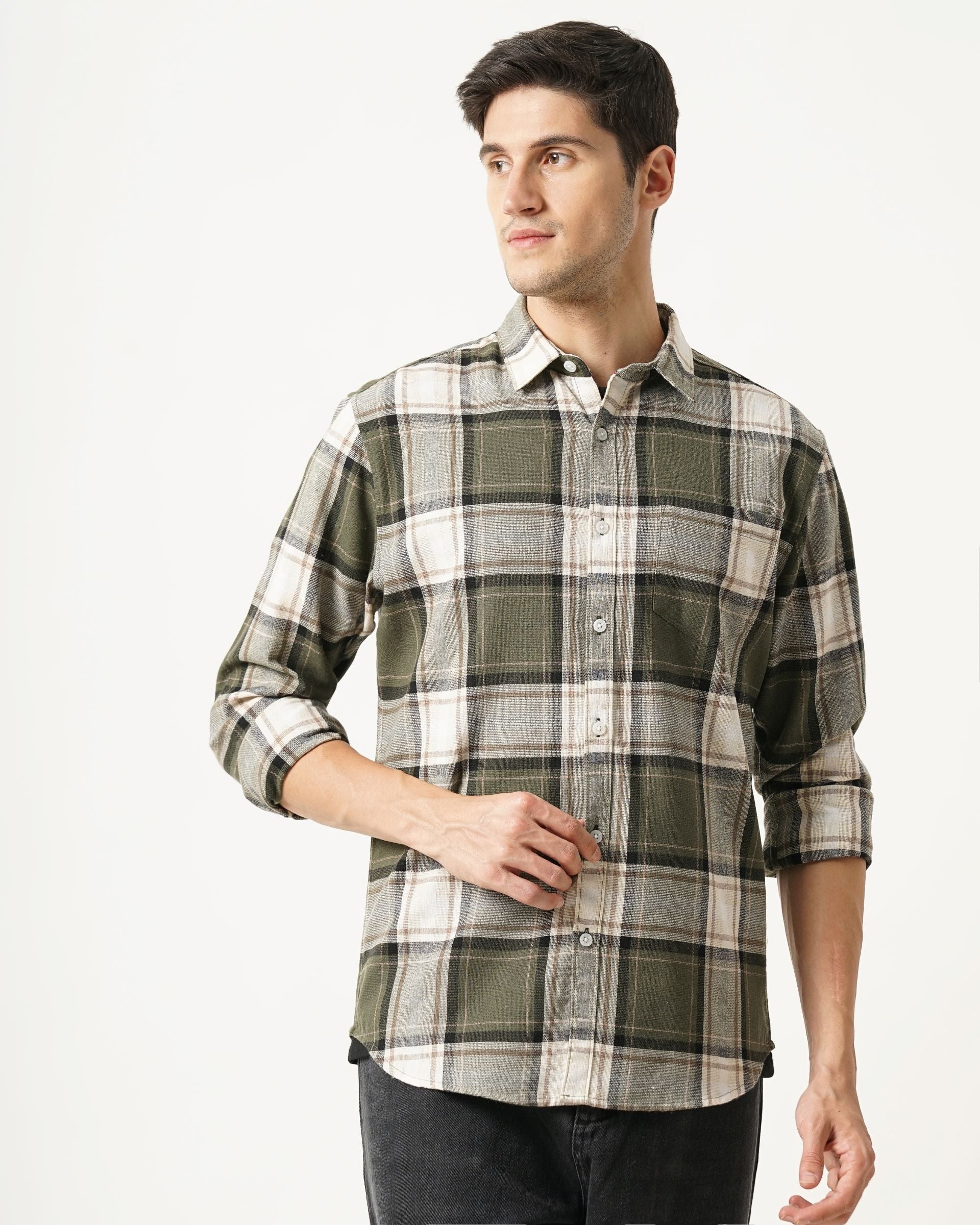 Men Green Checked Shirt