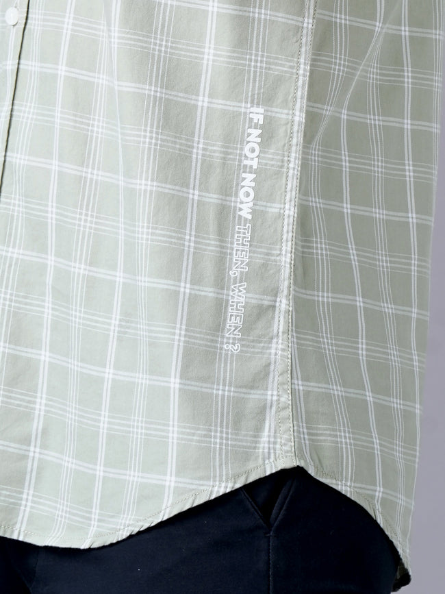 Men Green Cotton Slim Shirt