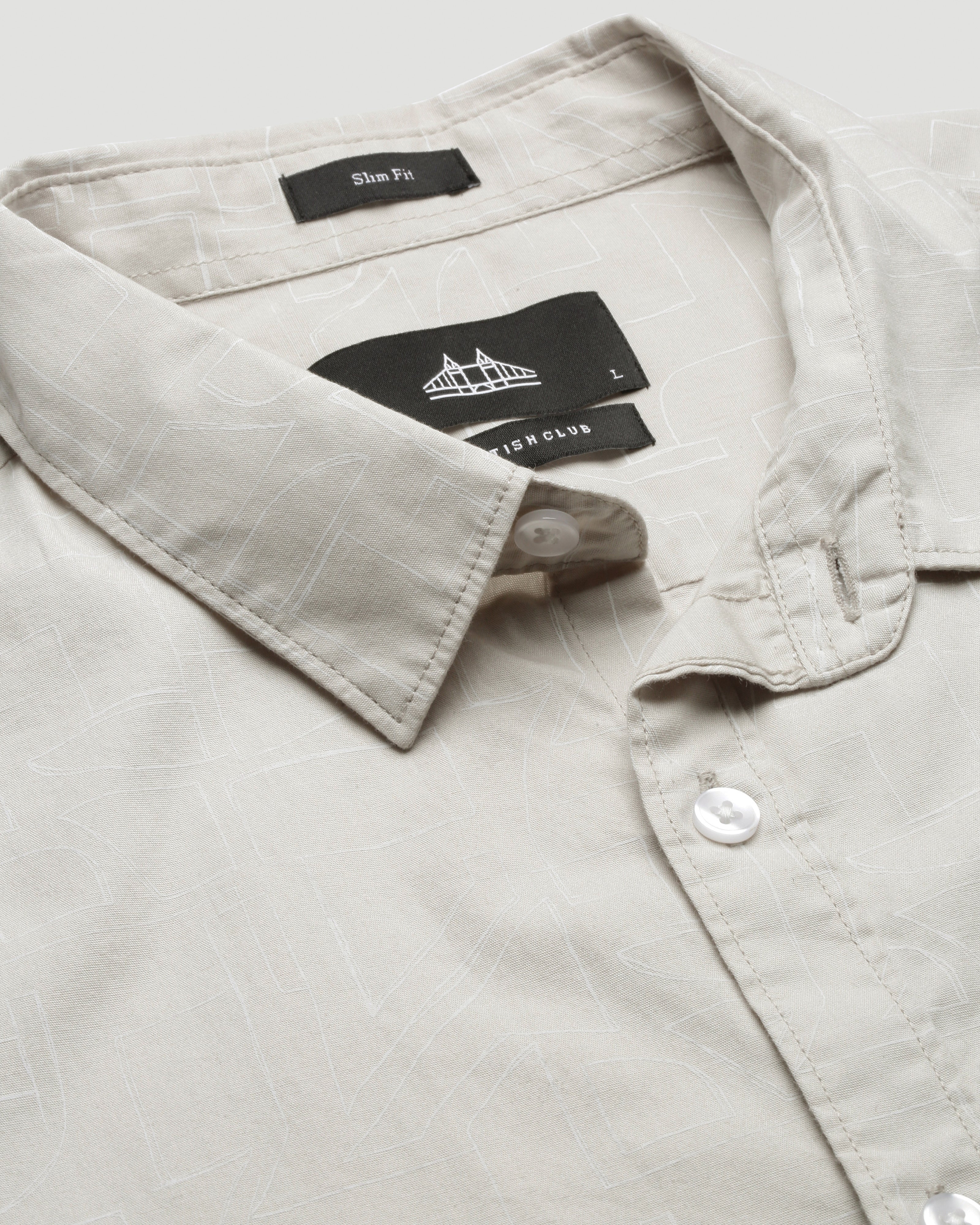 Men Beige Cotton Slim Shirt