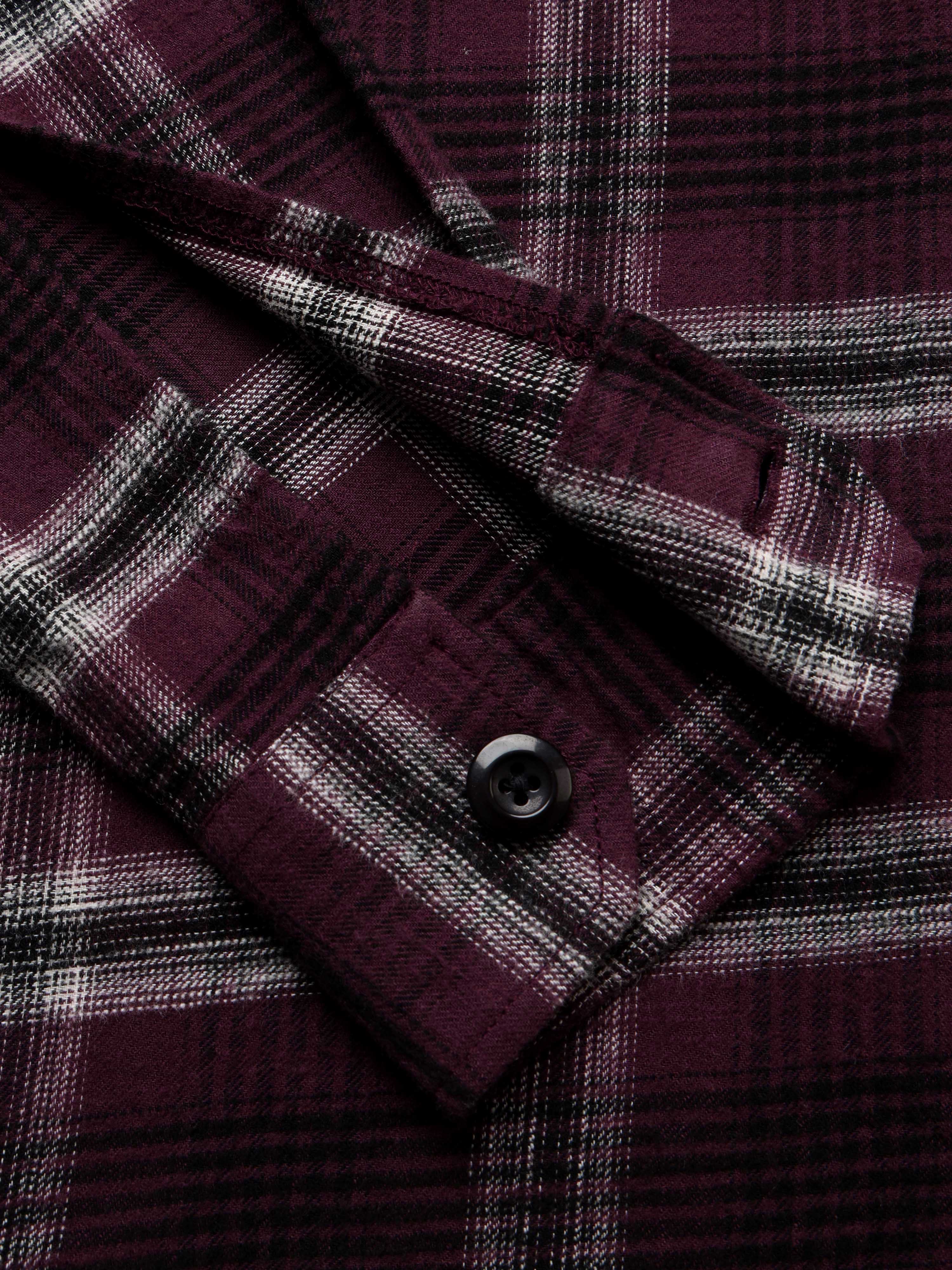 Men Burgundy Flannel Checked Shirt