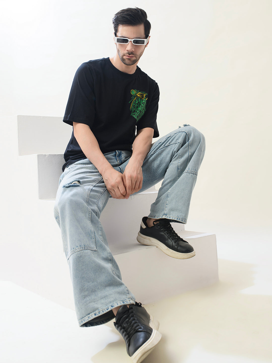 Men Black Cotton Oversized T-Shirt