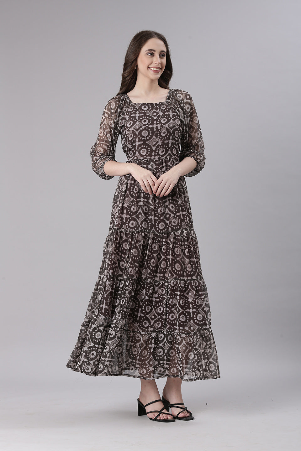 Women Grey Printed Maxi Dress