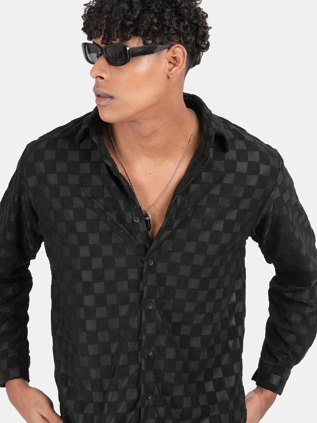 Men Black Slim Fit Spread Collar Full Sleeve Casual Shirt