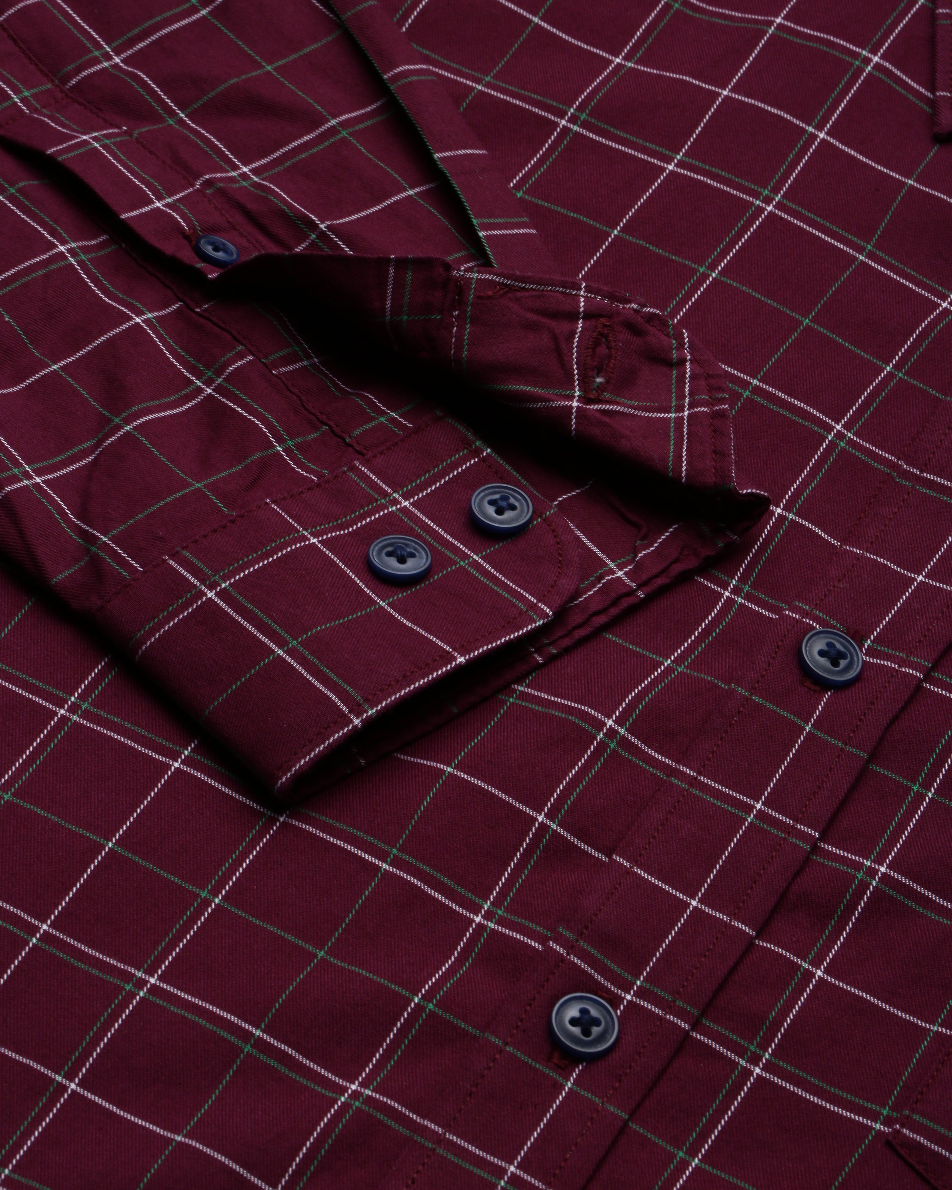 Men Burgundy Twill Checked Shirt