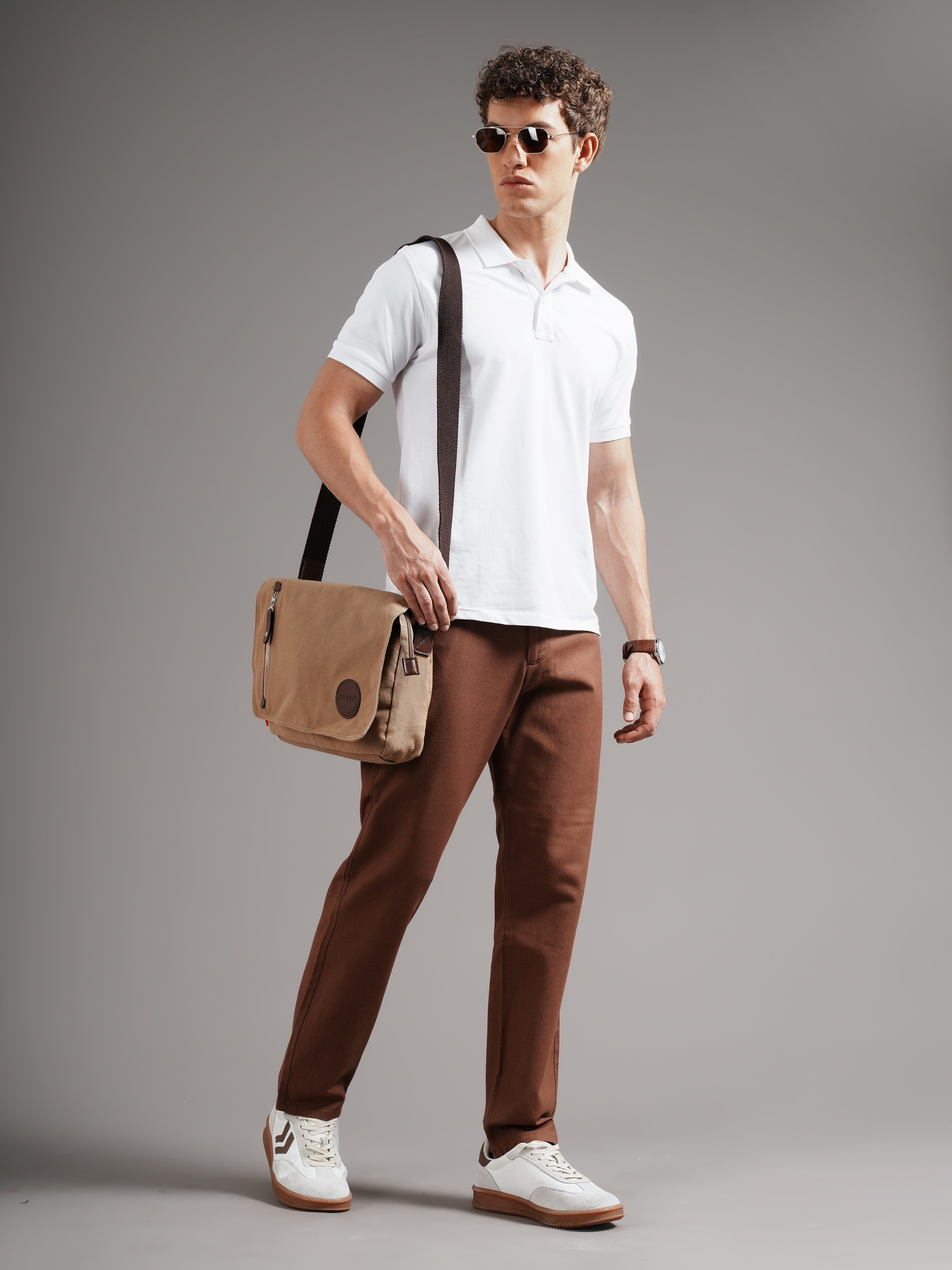 Men Brown Tailored Fit Trousers