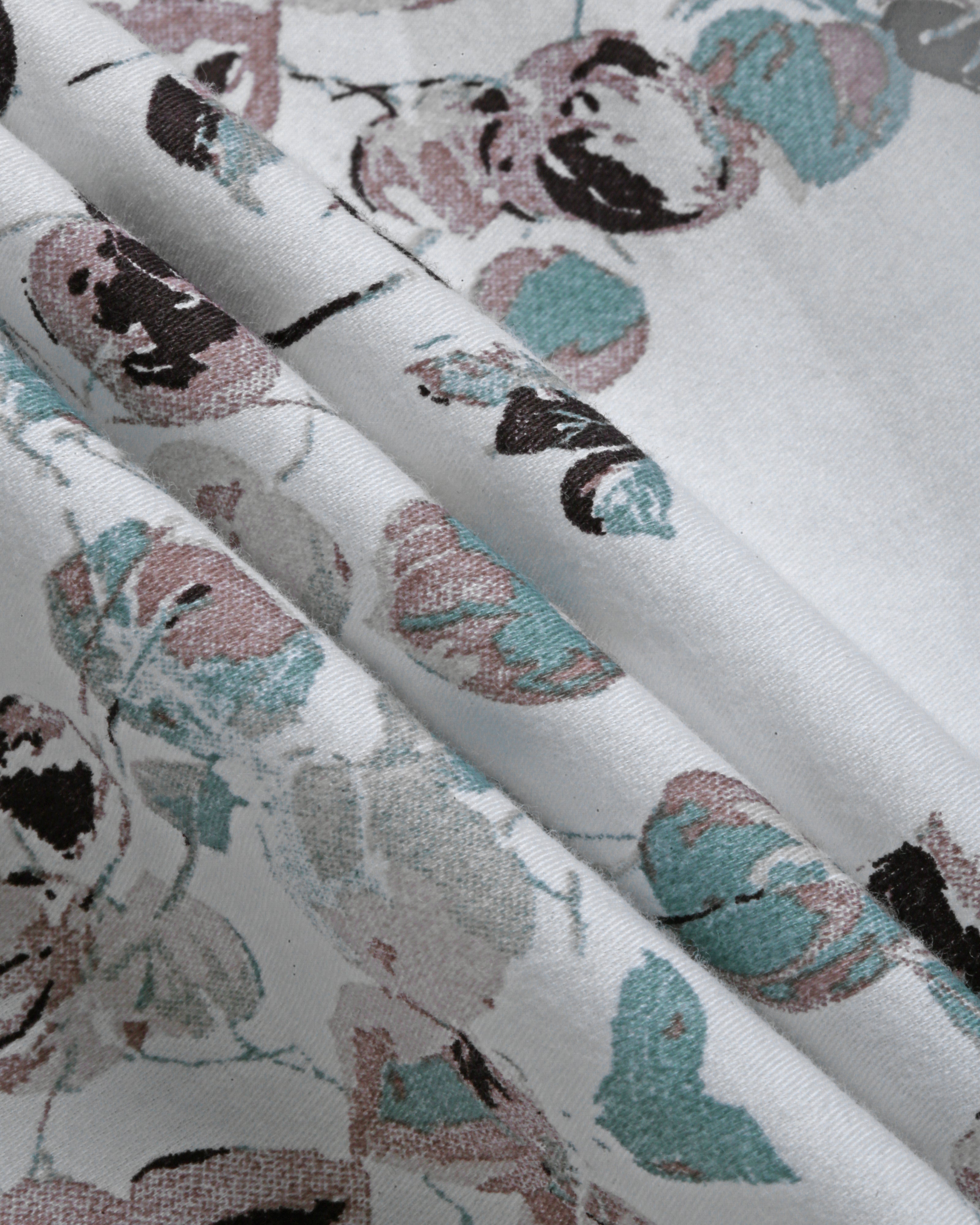 Men White Floral Print Shirt