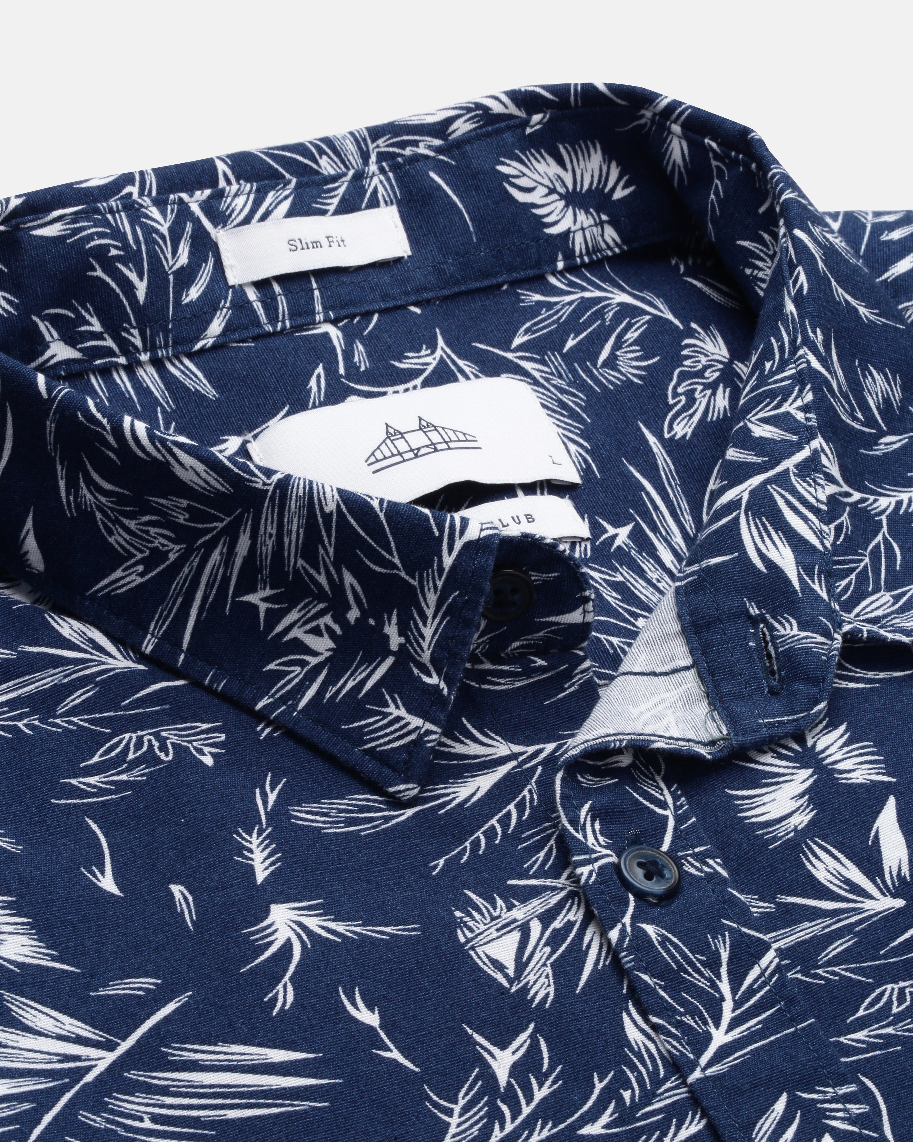 Men Navy Blue Cotton Slim Shirt
