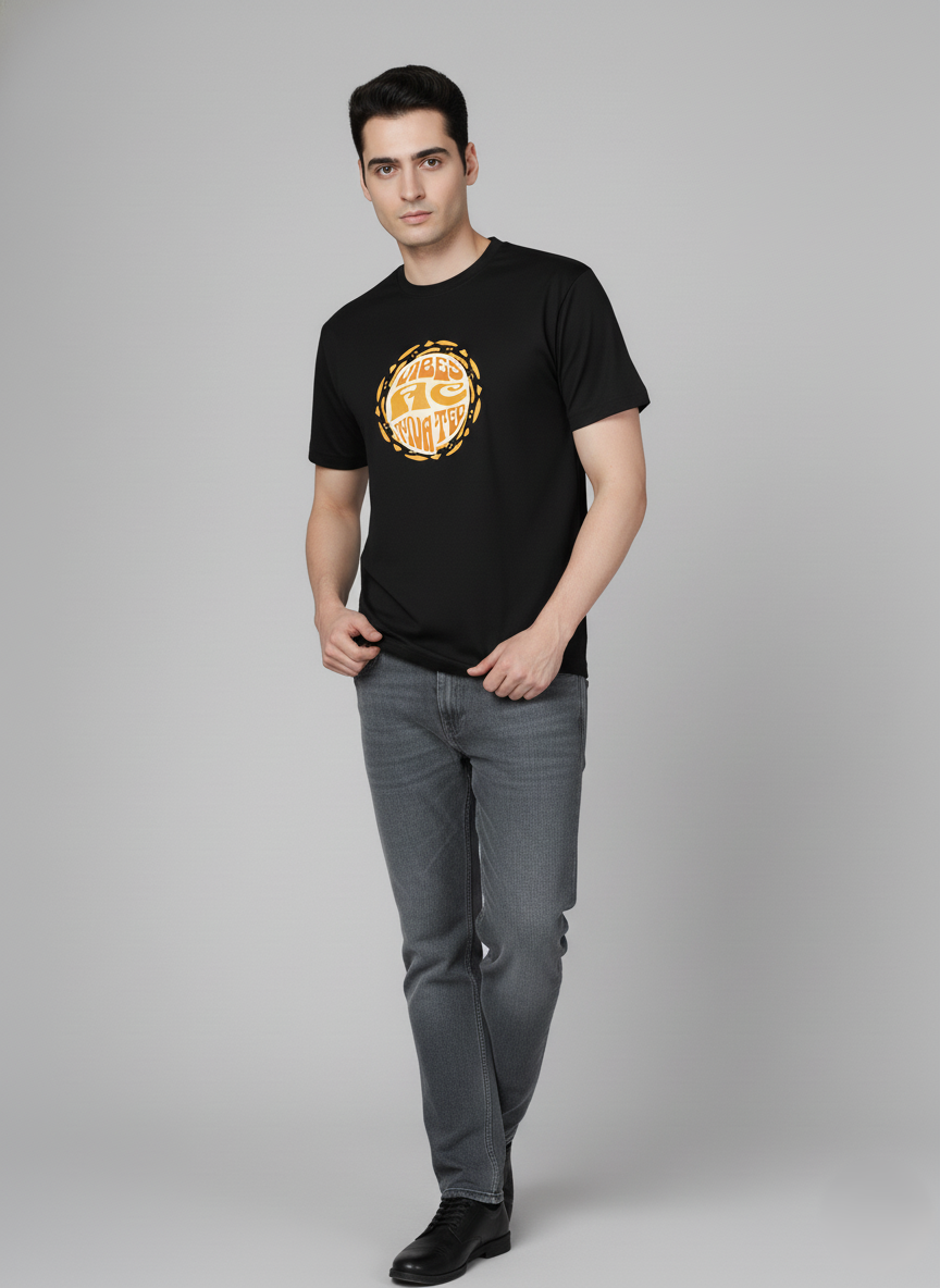 Men Cotton Black Printed Tshirt