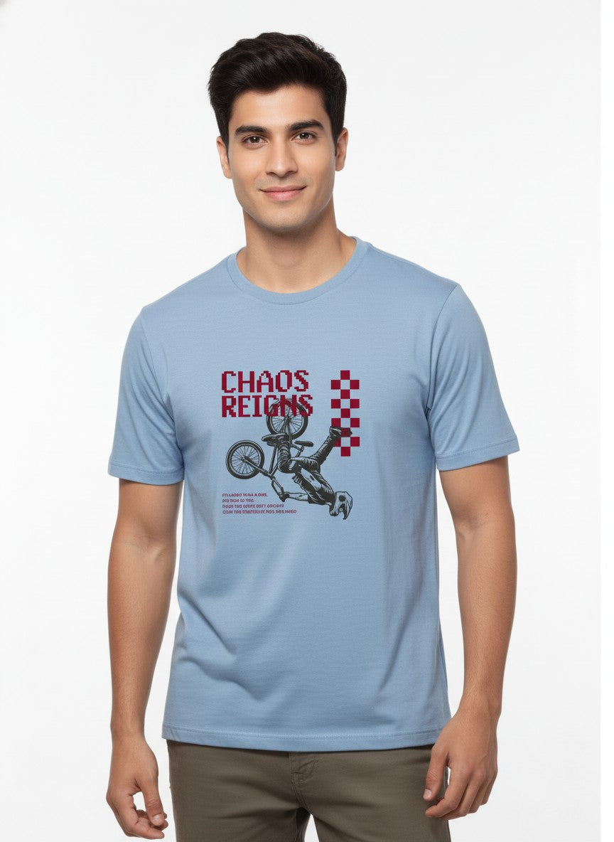 Men Cotton Ice Blue T-Shirt