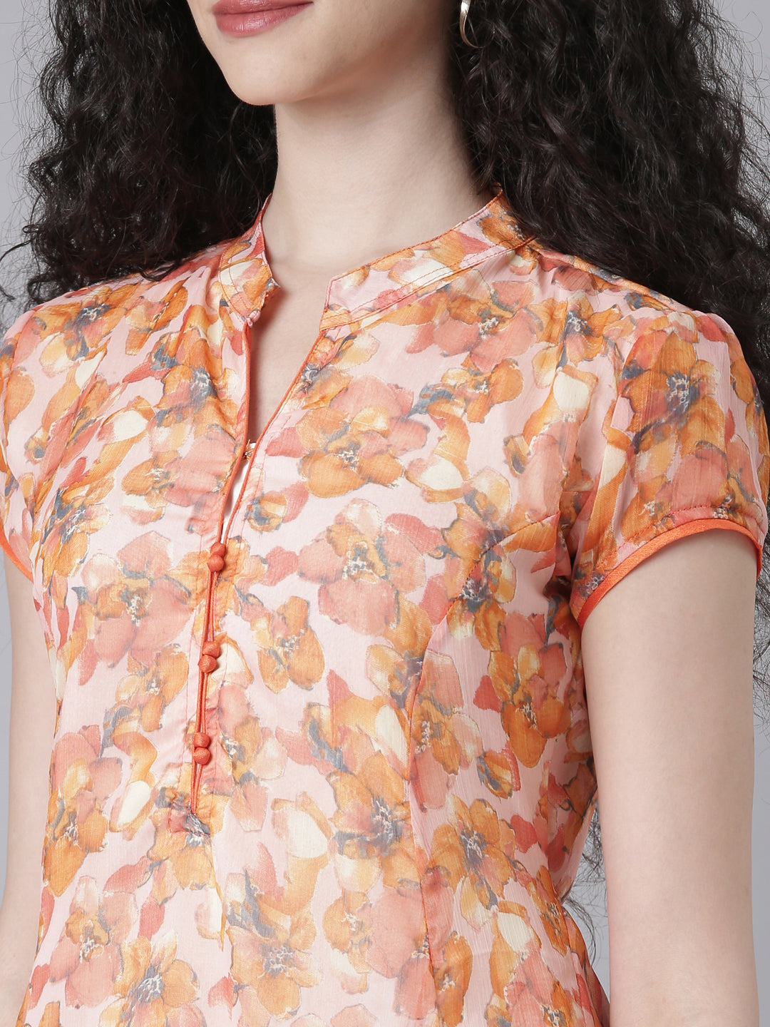 Women Peach Floral Chiffon Dress