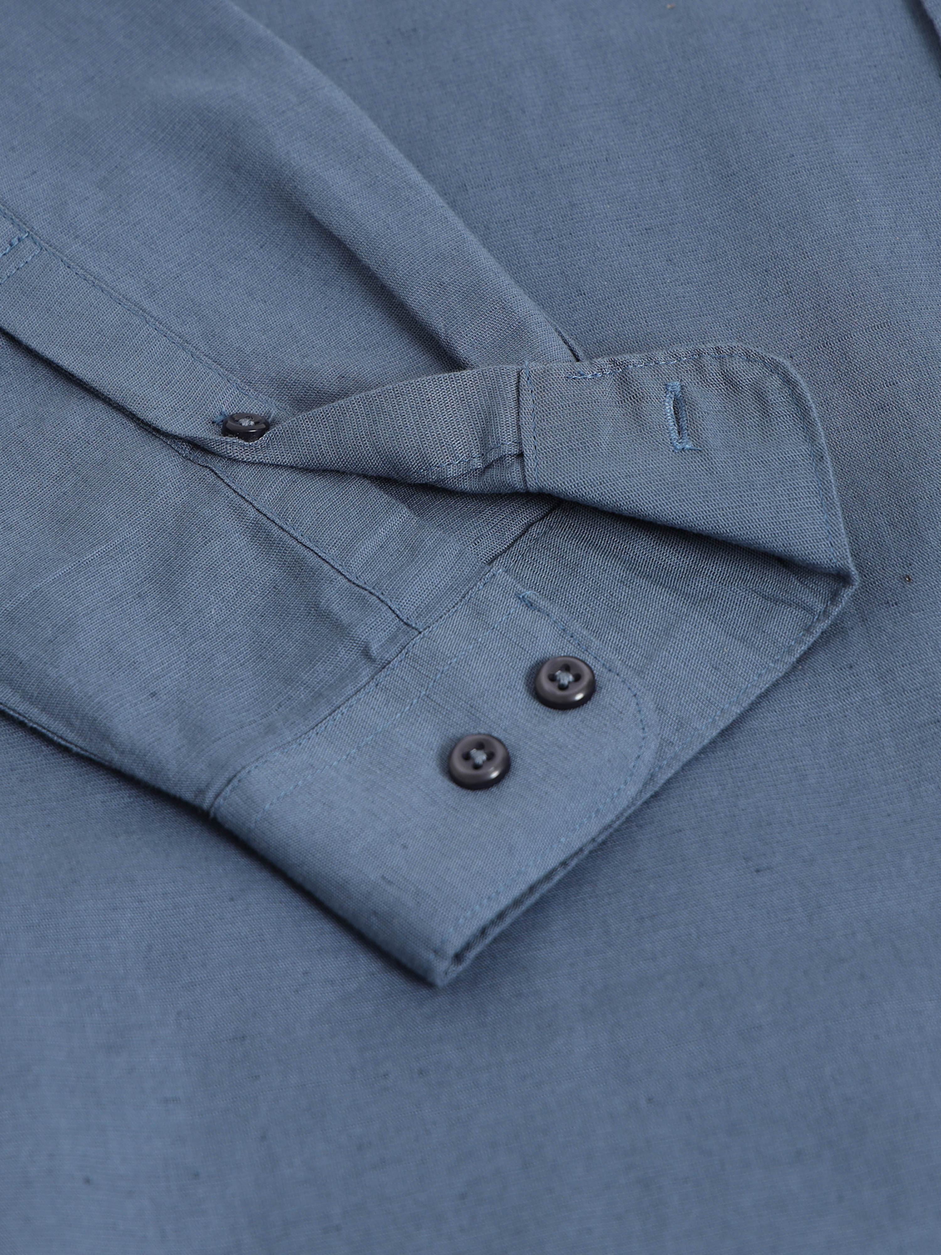 Men Blue Cotton Linen Slim Fit Shirt