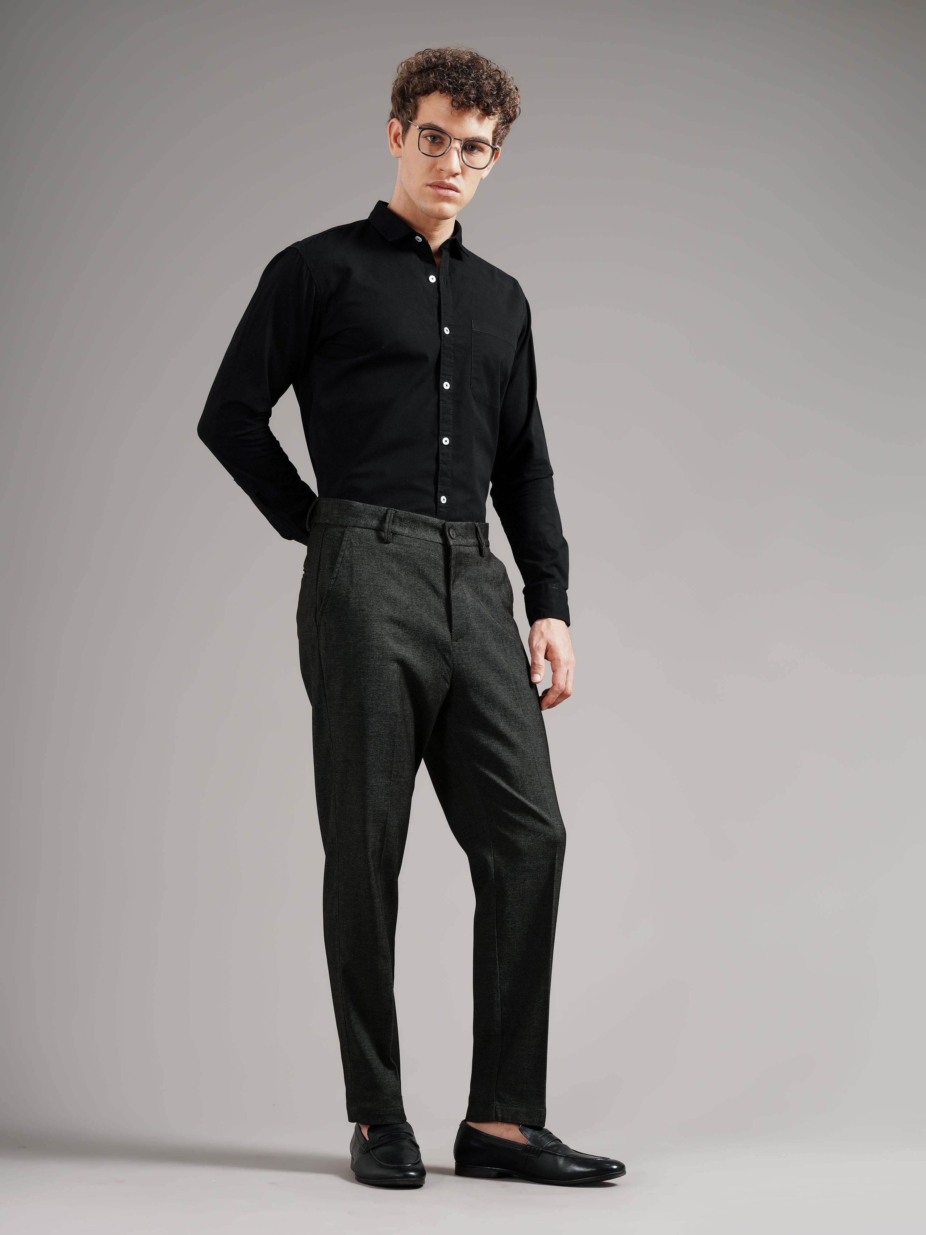Men Olive Straight Fit Trousers