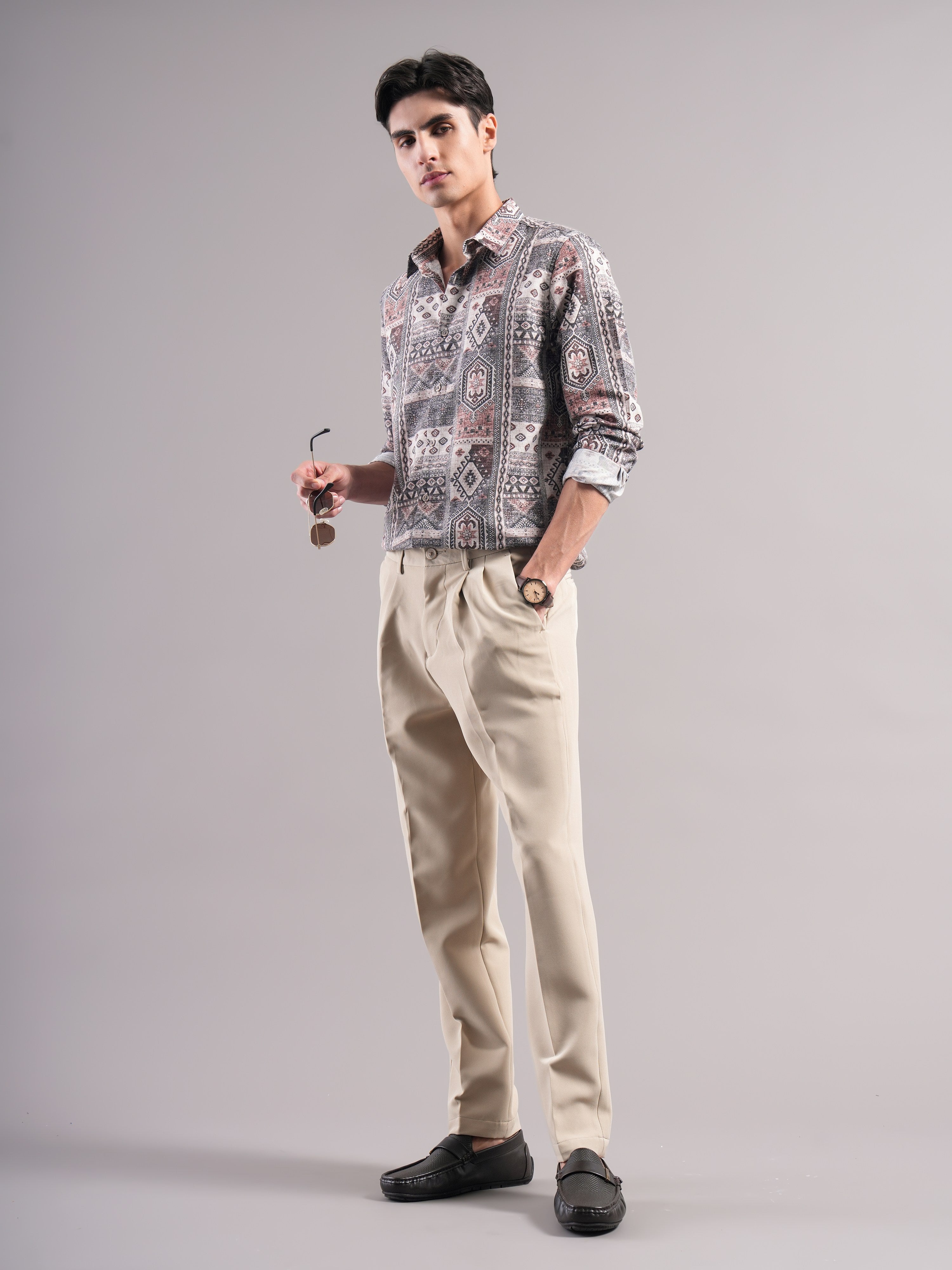 Men Grey Printed Casual Shirt