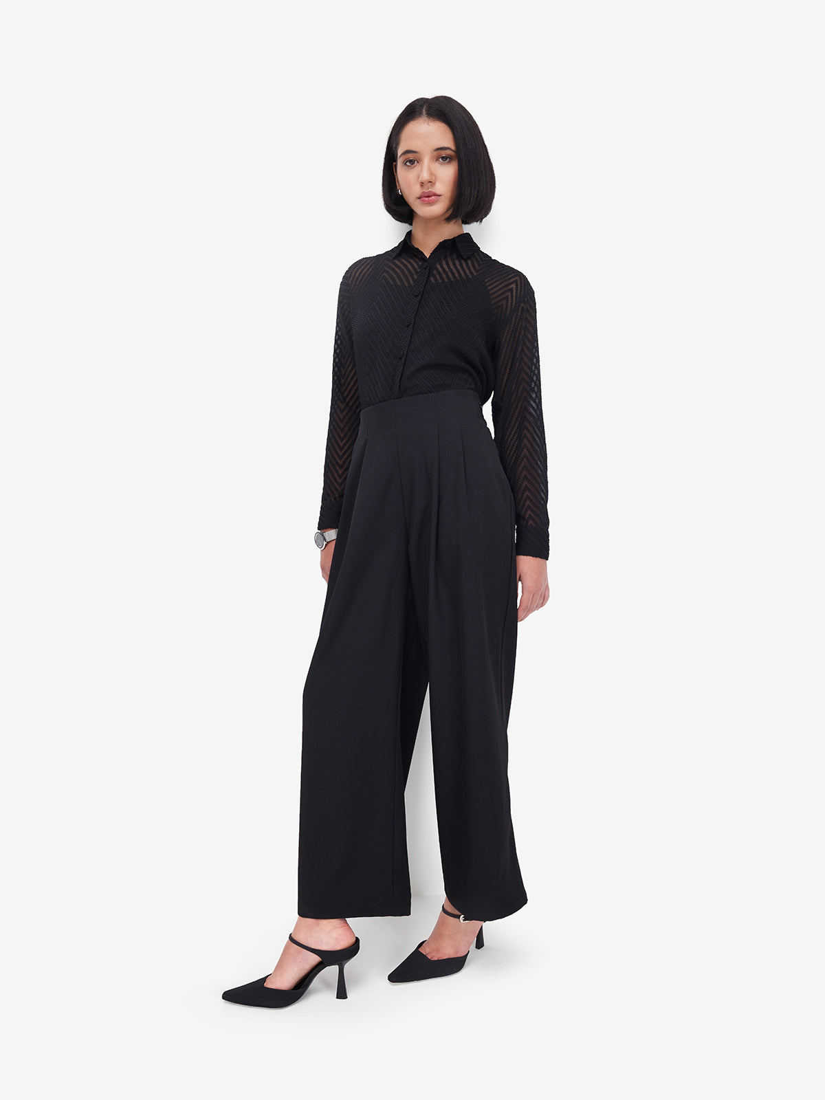 Women Black Sheer Shirt
