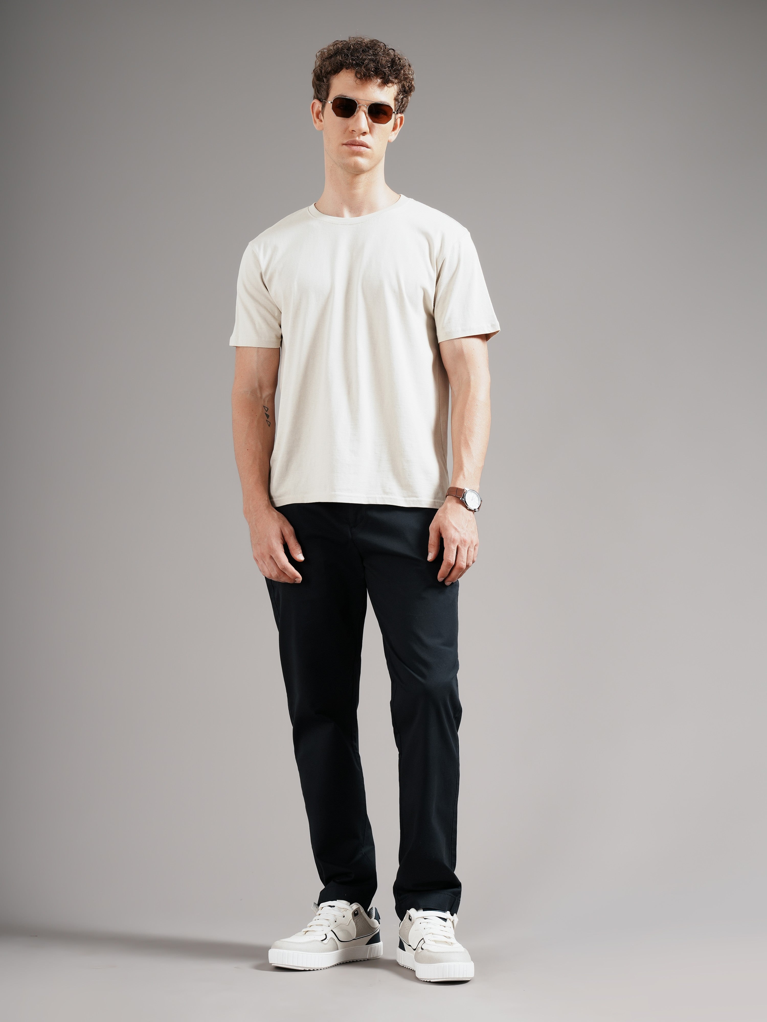 Men Grey Tailored Fit Trousers
