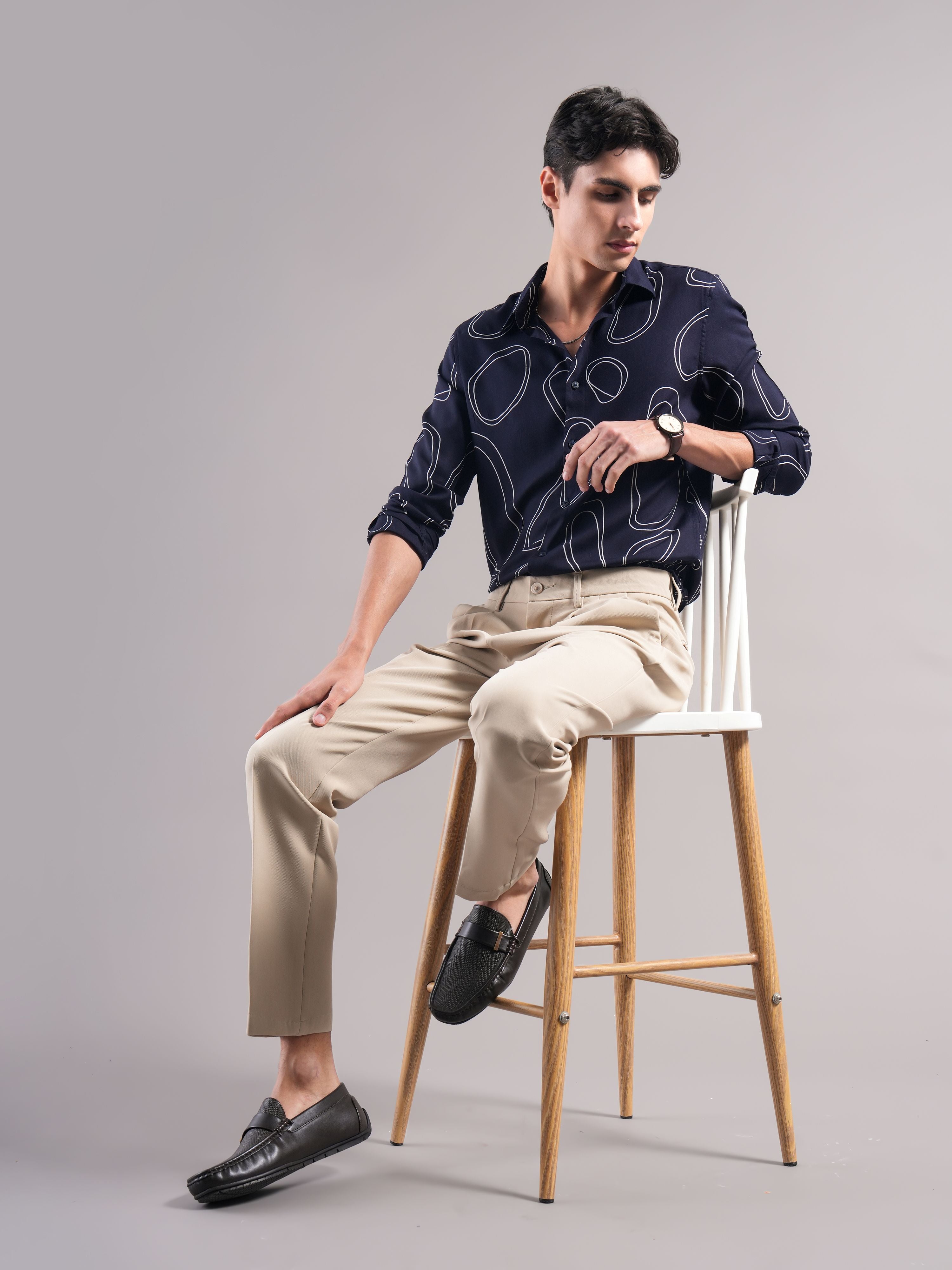 Men Navy Printed Casual Shirt