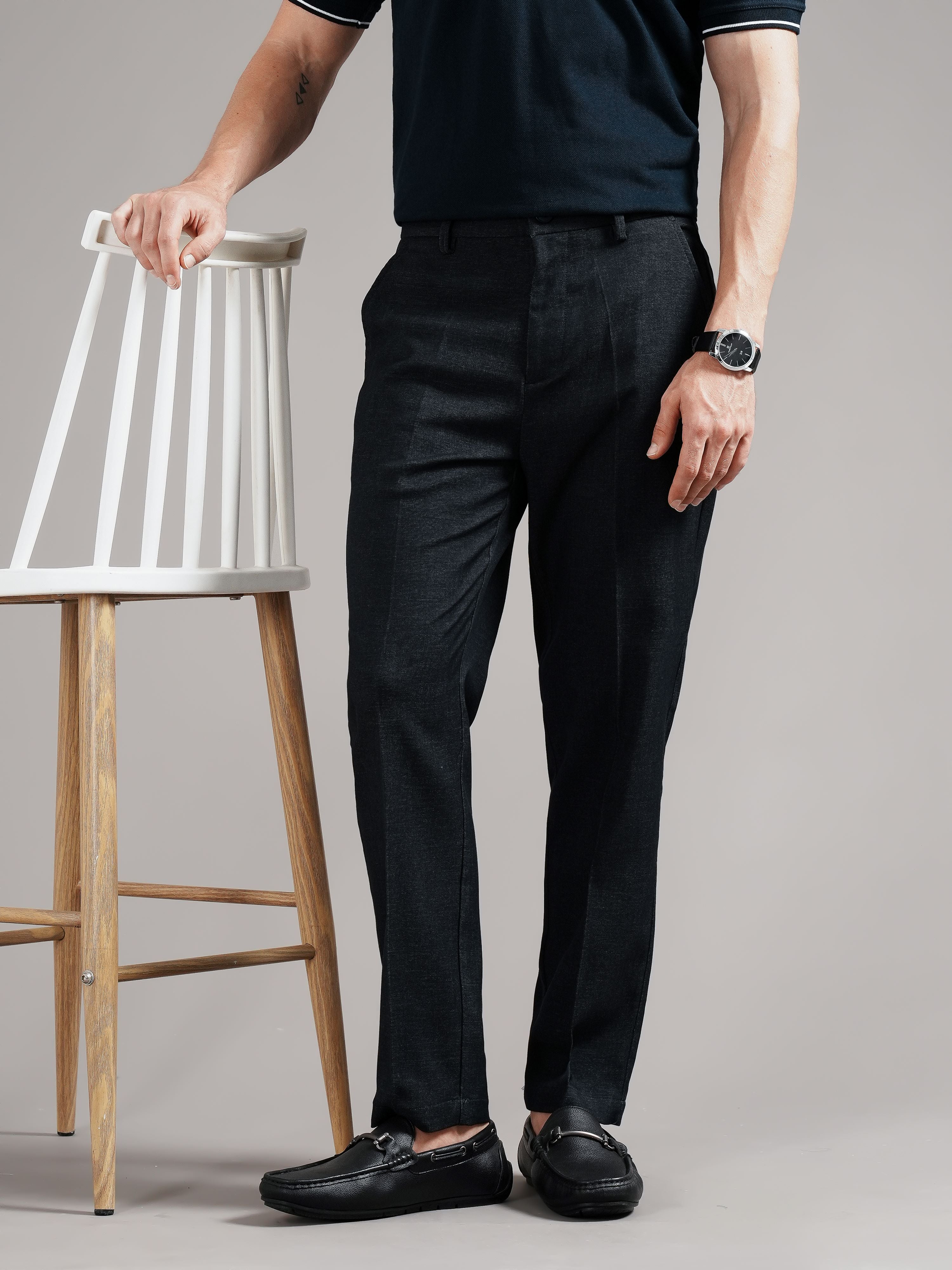 Men Navy Straight Fit Trousers
