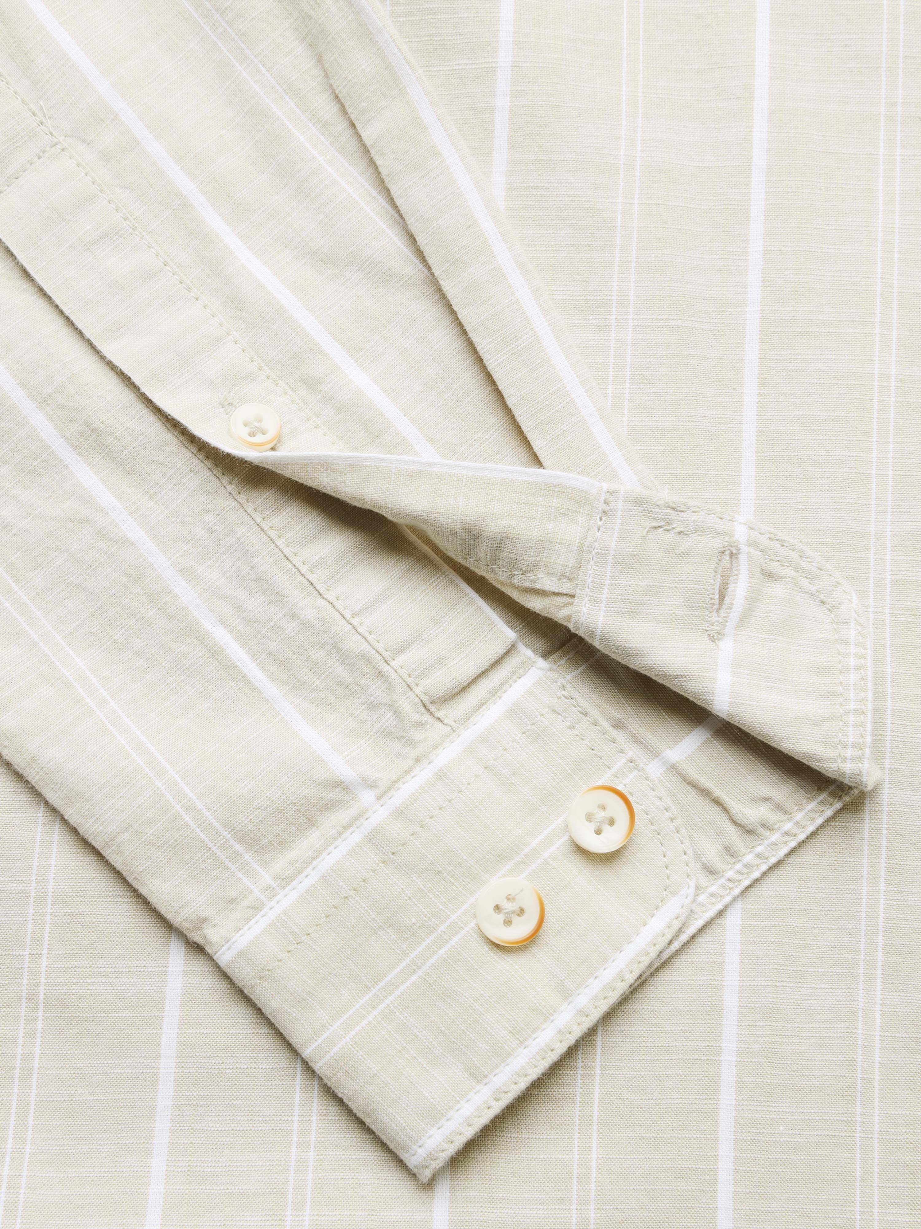 Men Beige Striped Cotton Shirt