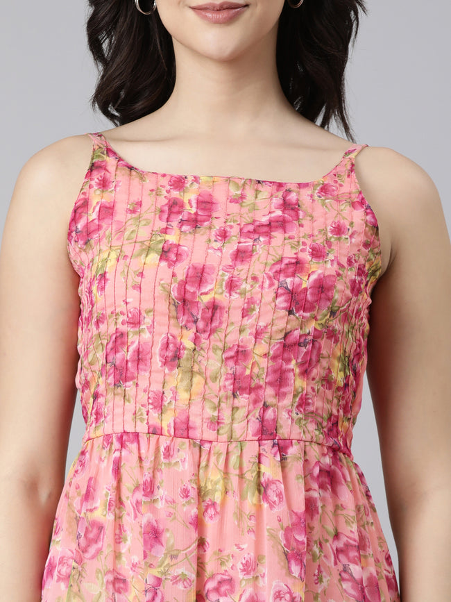 Women Floral Chiffon Midi Dress