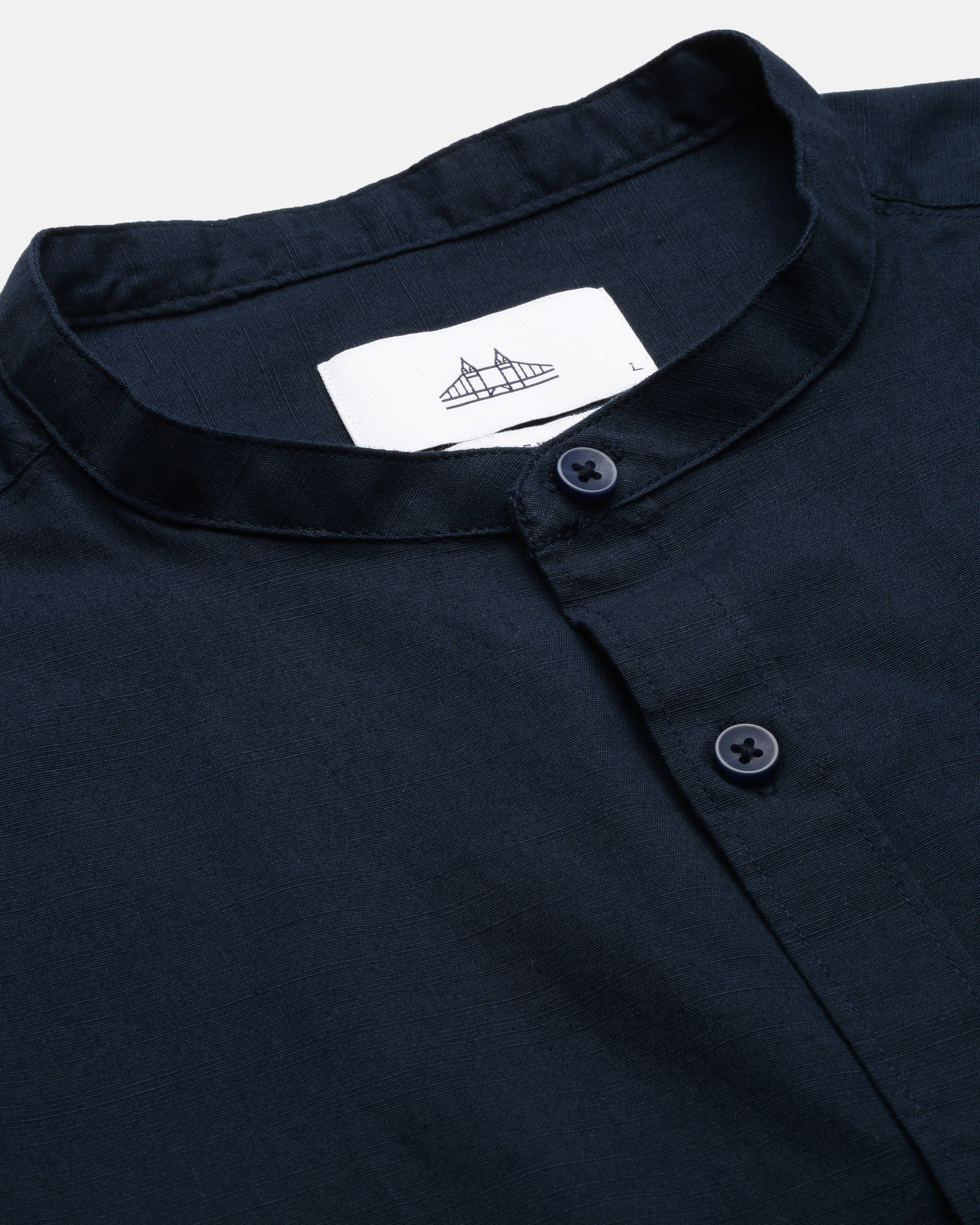Men Navy Blue Cotton Slim Shirt