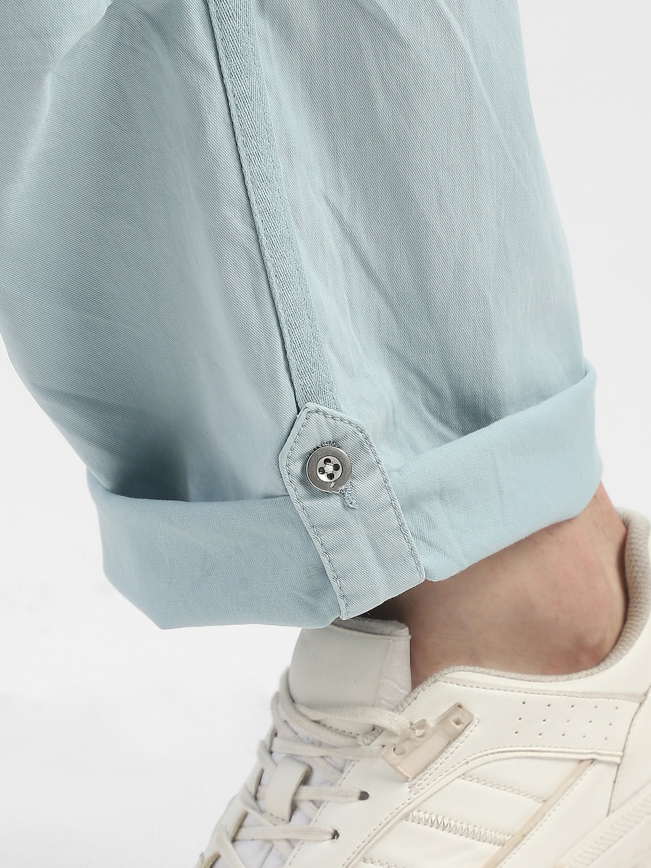 Men Light Blue Mid Rise Comfort Fit Cargo with 6 pockets