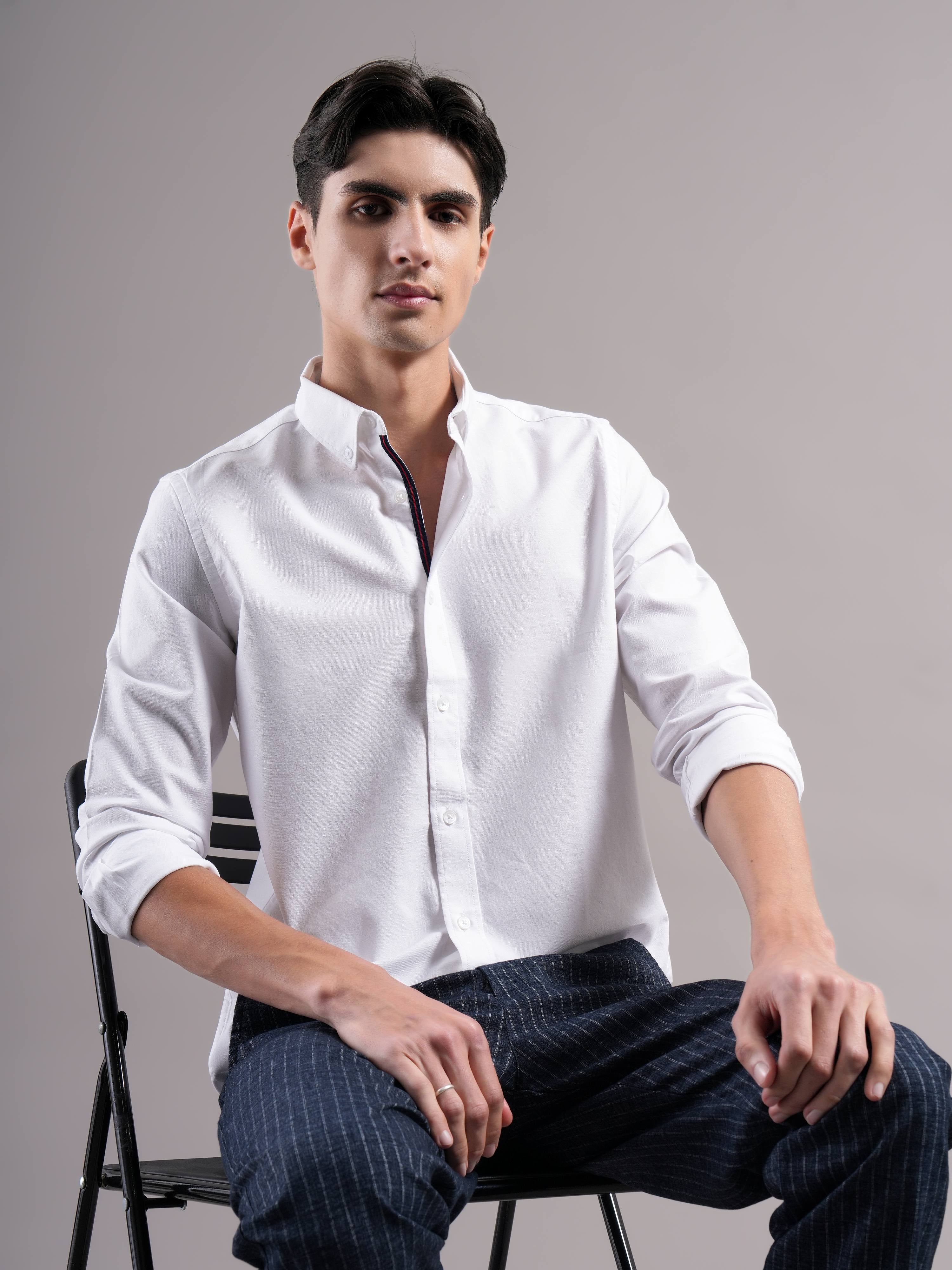 Men White Solid Casual Shirt