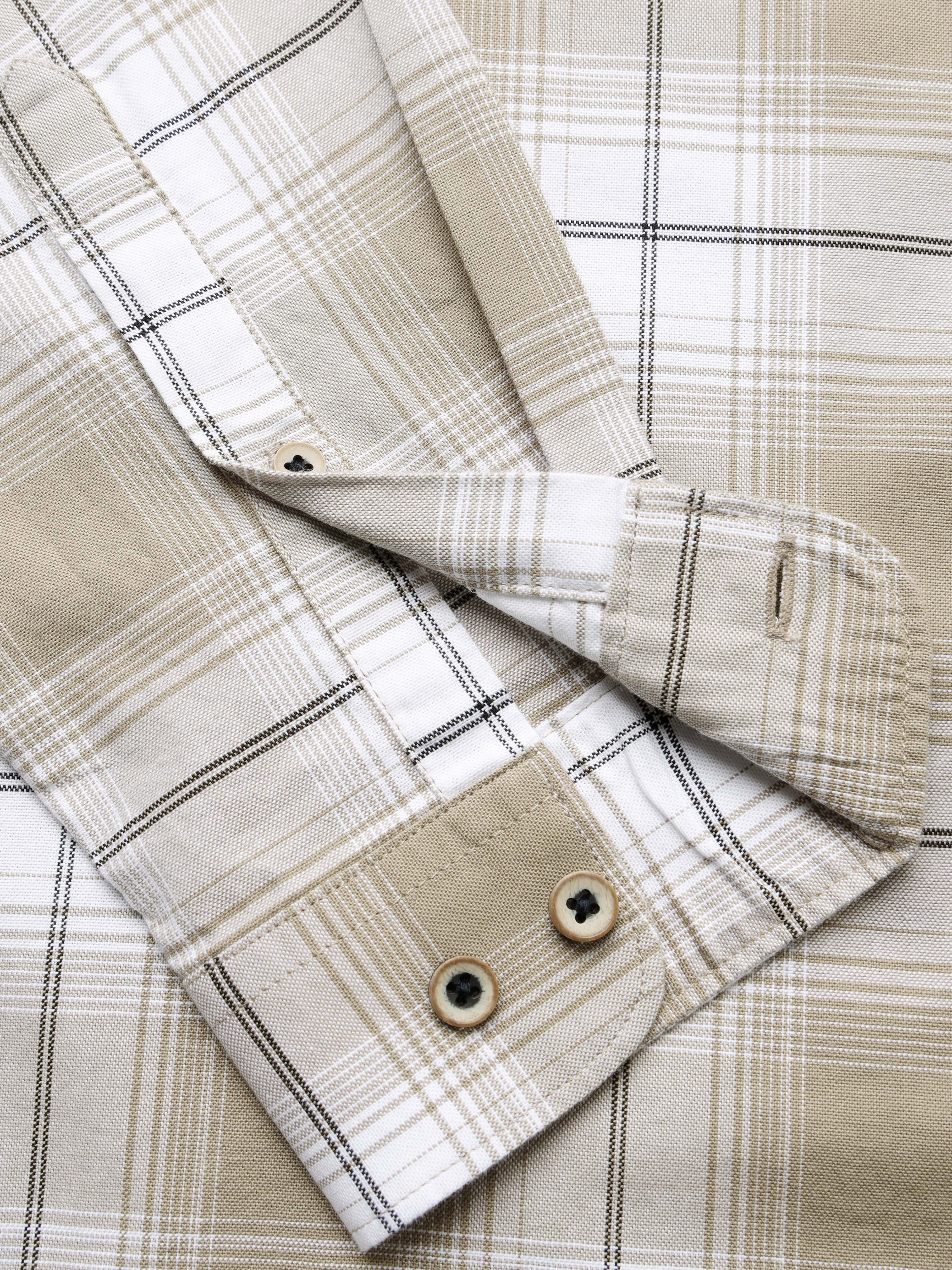 Men Beige Checked Cotton Shirt