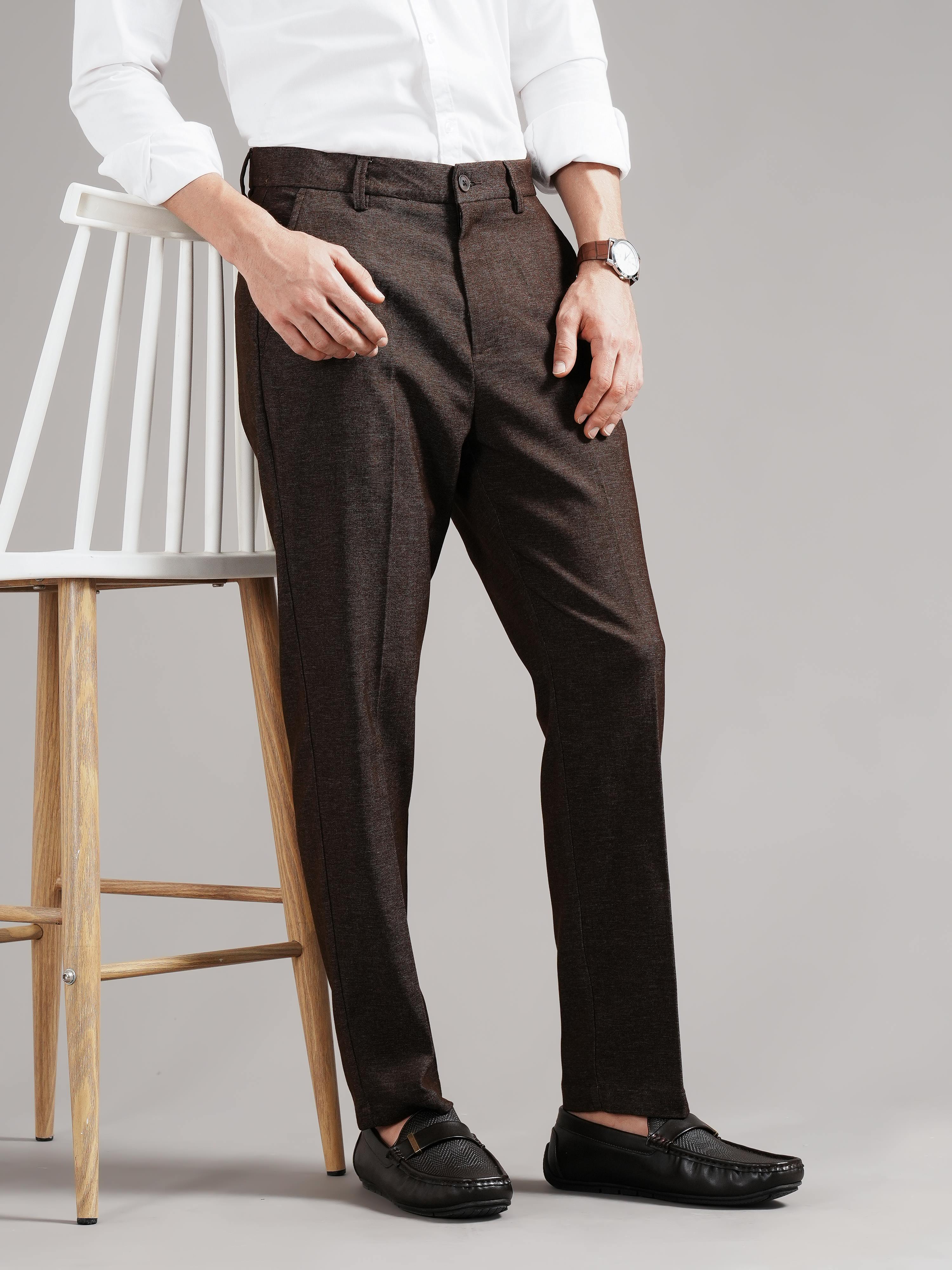 Men Brown Straight Fit Trousers