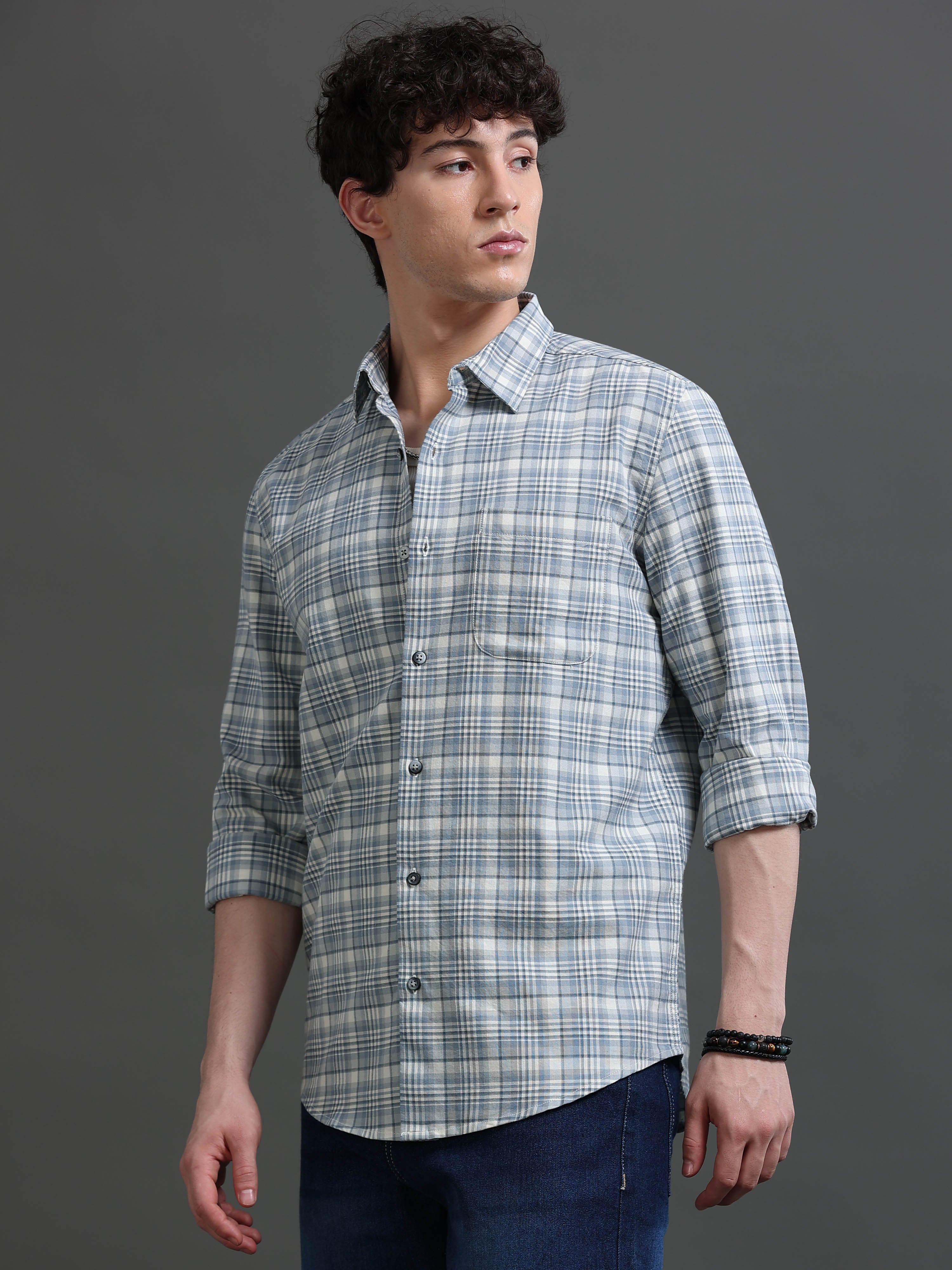 Men Blue Check Shirt